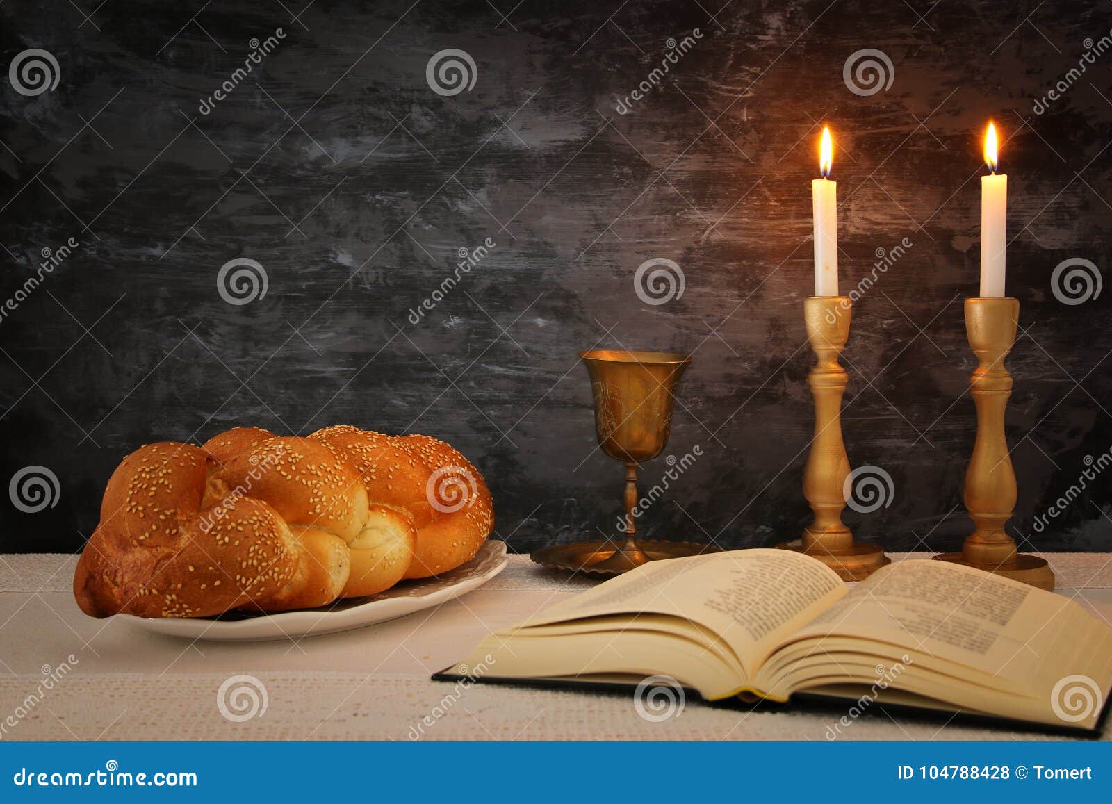 Shabbat Image. Challah Bread, Shabbat Wine and Candles on the Table ...
