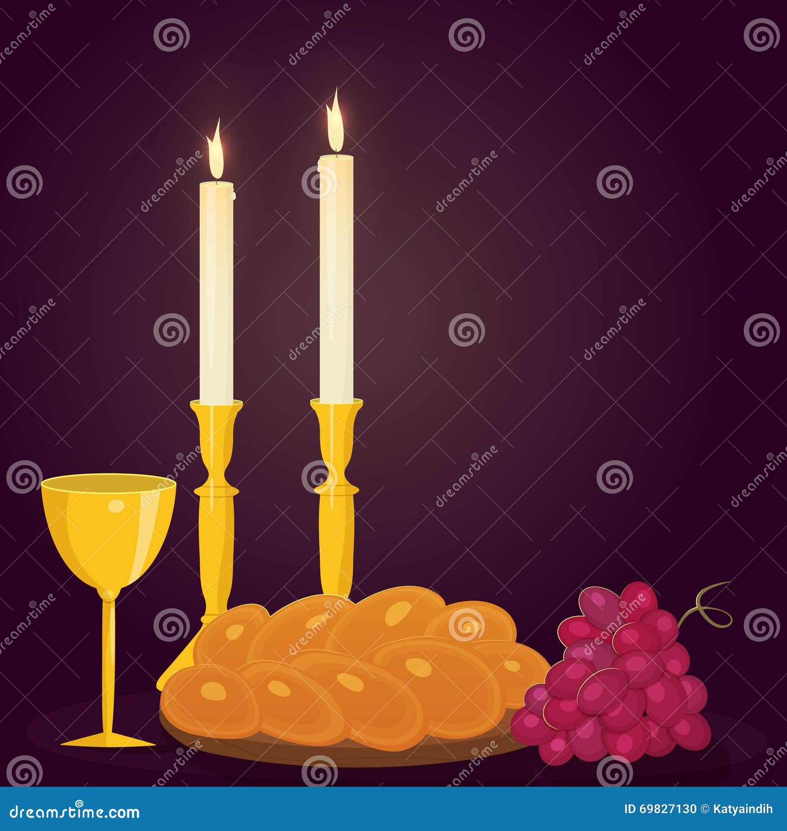 ShabbatKerzen, Kiddush Schale Und Challah Vektor Abbildung