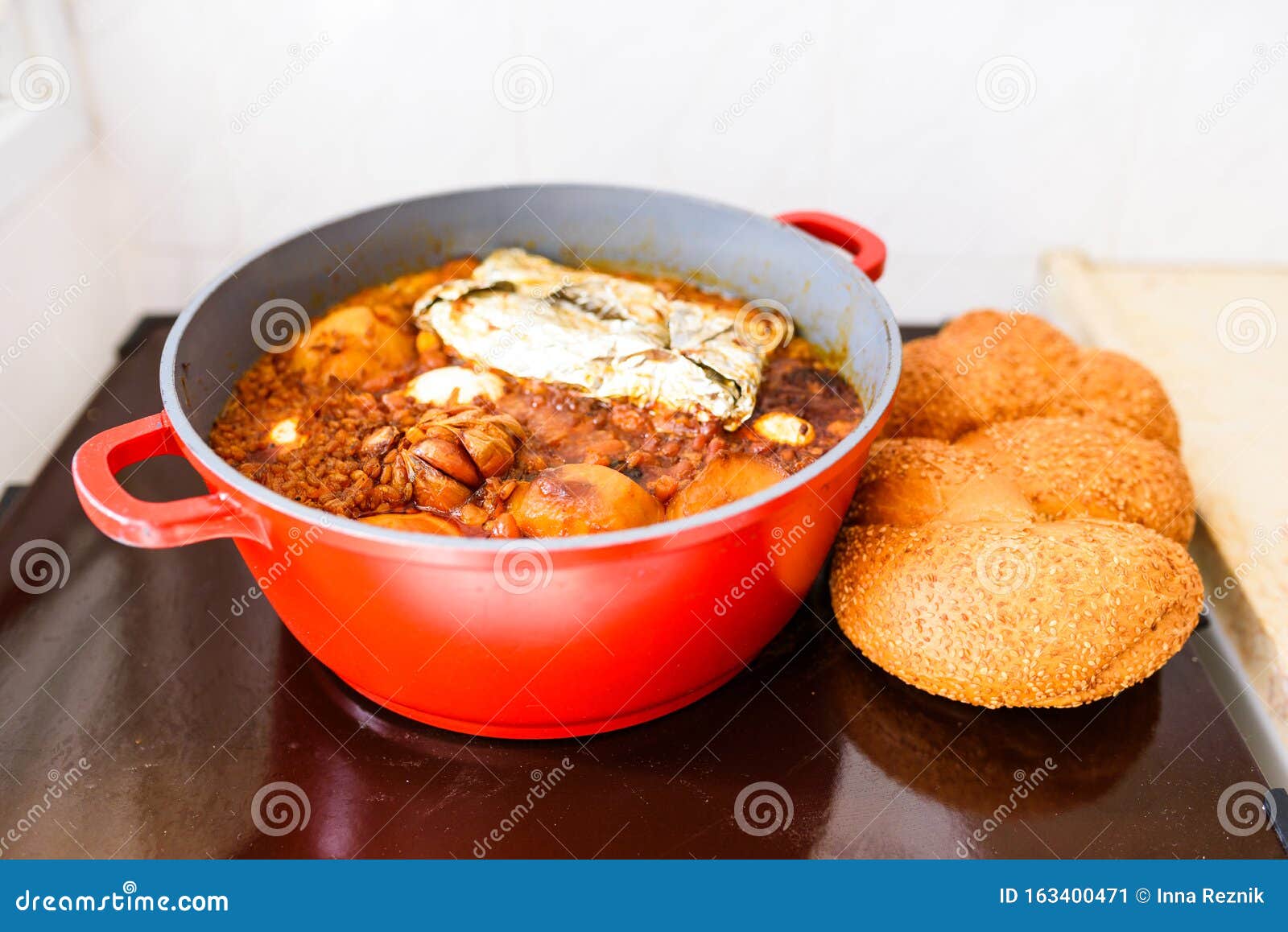 Shabbat or Sabbath Traditional Food on the Hot Plate in the Kitchen. Stock  Image - Image of judaism, plate: 163400471