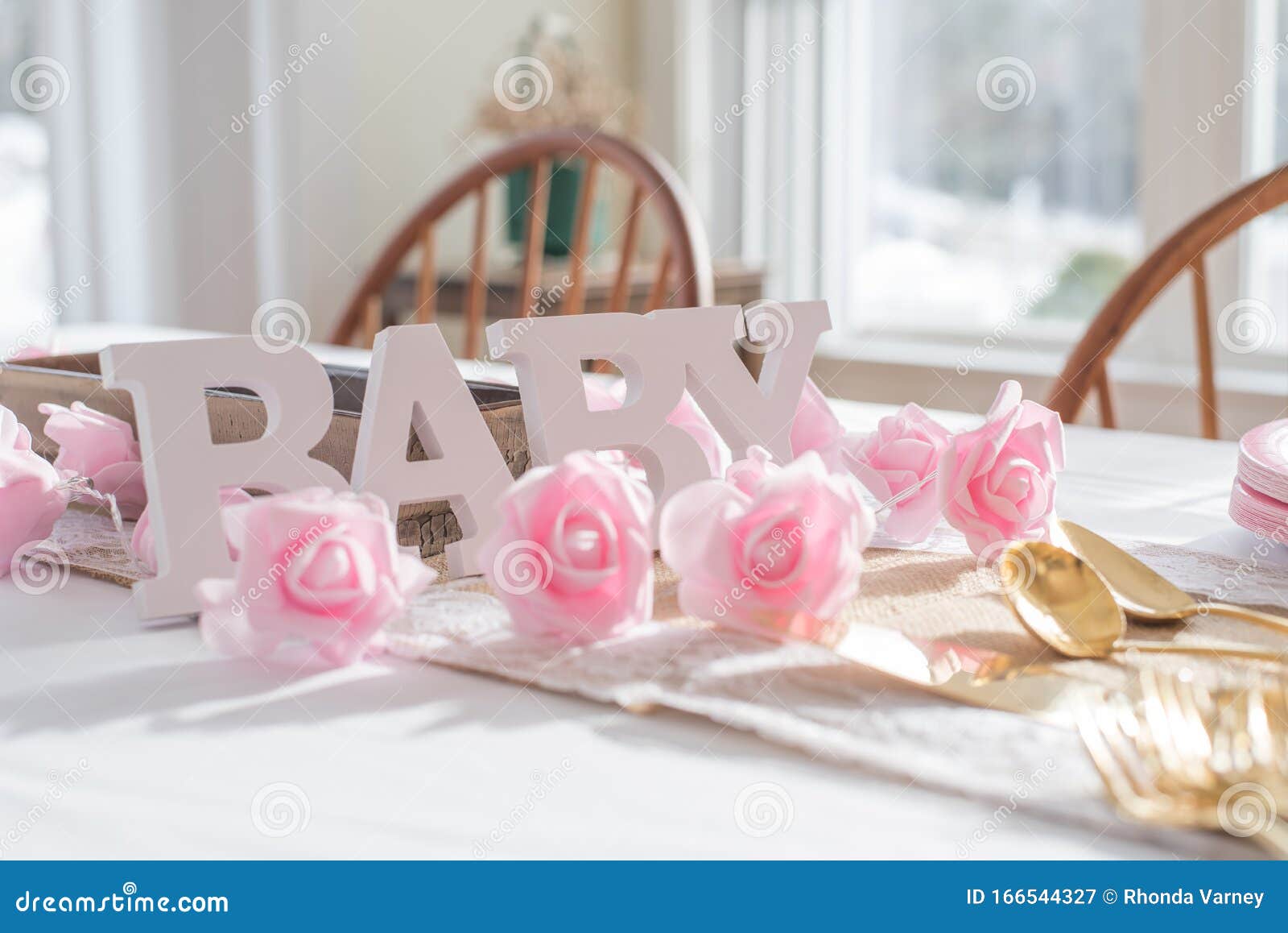 Shabby Chic Pink Baby Shower Decorations On Table Stock Image Image Of Gift