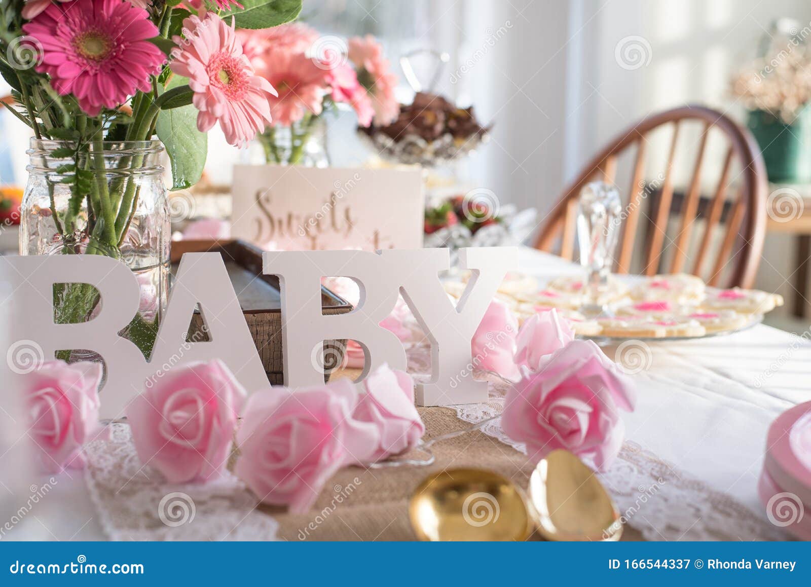 Shabby Chic Pink Baby Shower Decorations On Table Stock Image Image Of Love