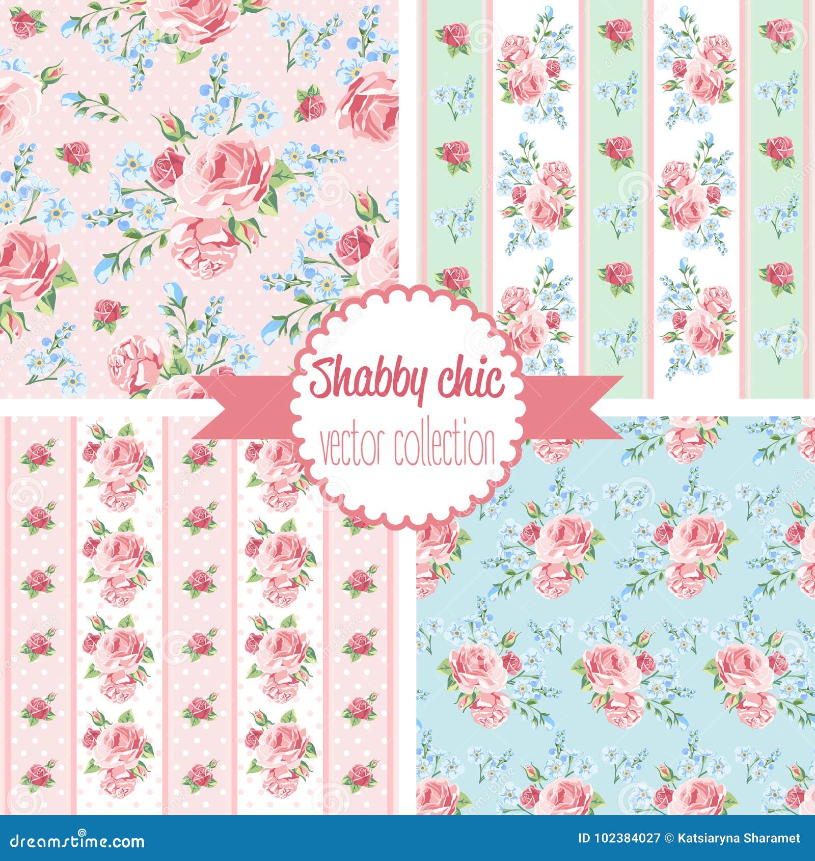 shabby chic rose patterns. set seamless pattern. vintage floral