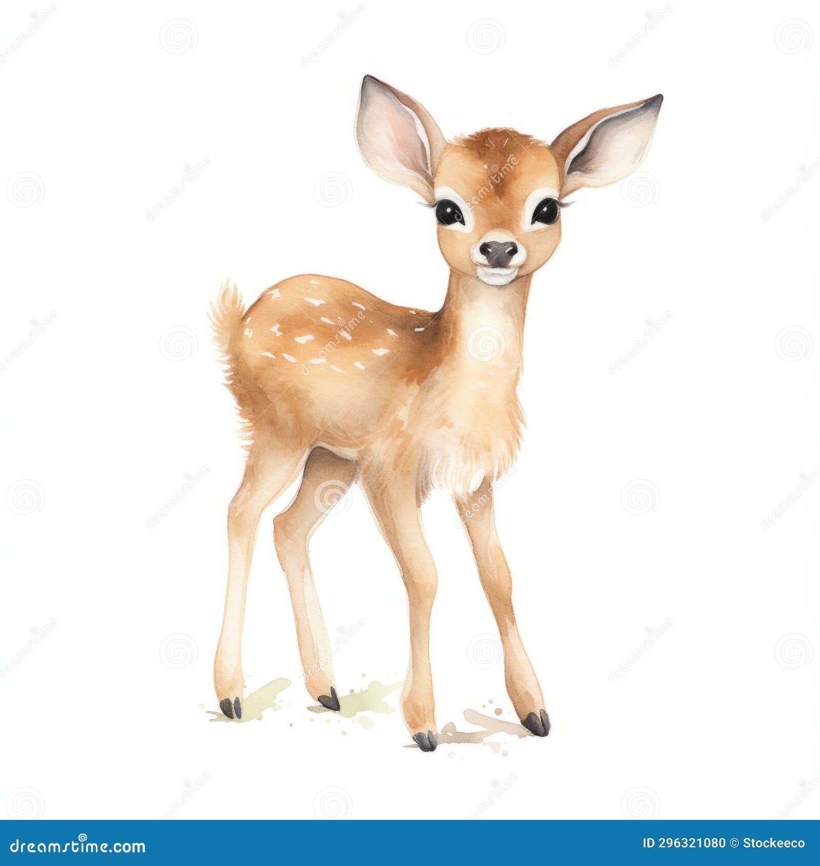 adorable watercolor  of a happy baby deer