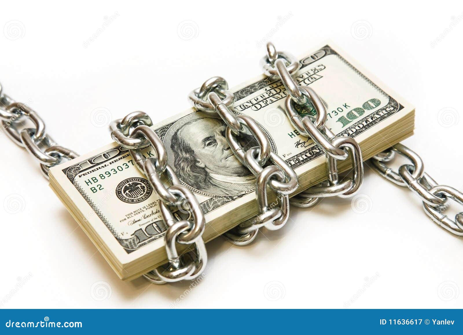 Shackled stack of dollars stock image. Image of bank 11636617