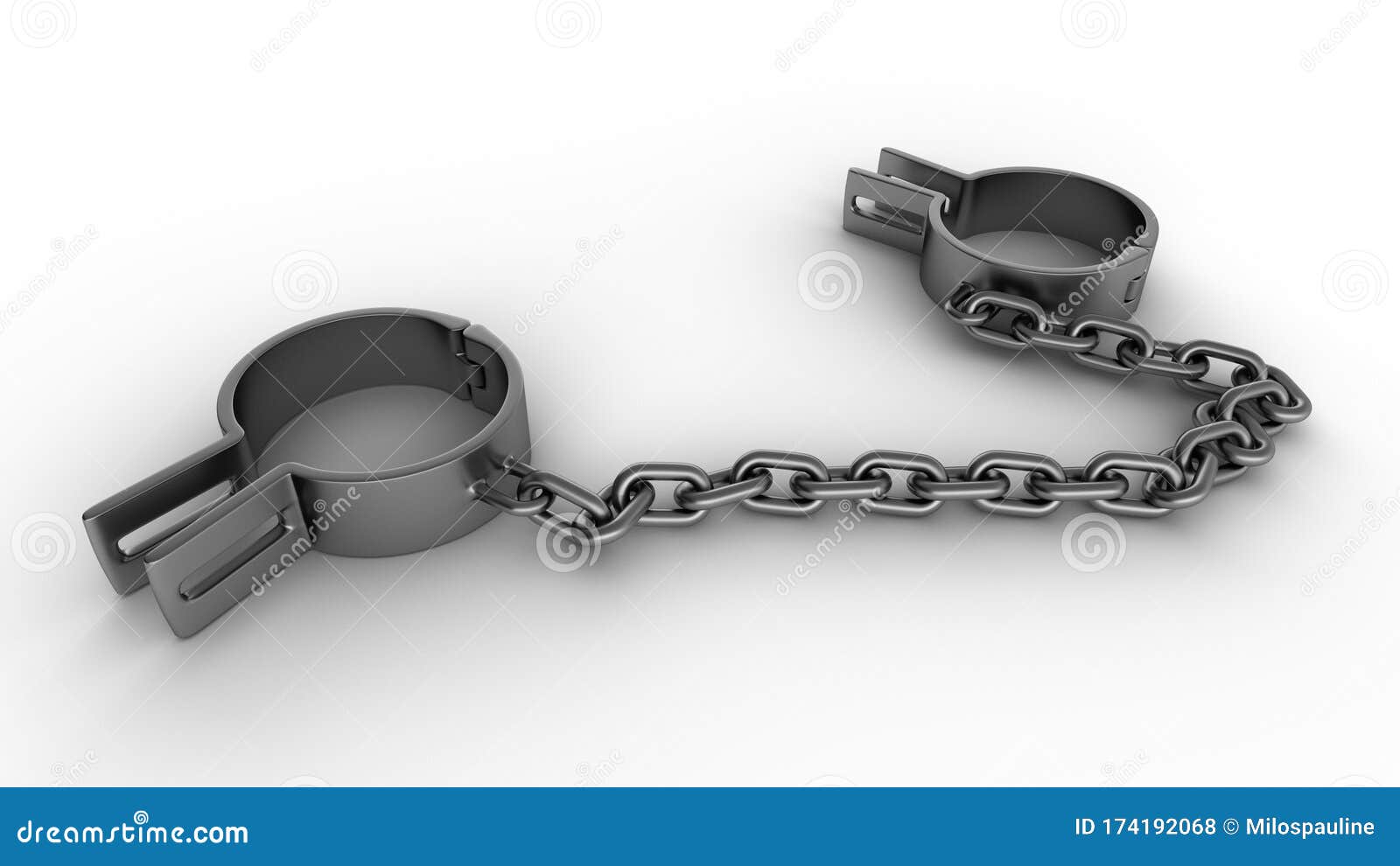 Shackles and Chain Isolated on White Background. 3Drendering Stock