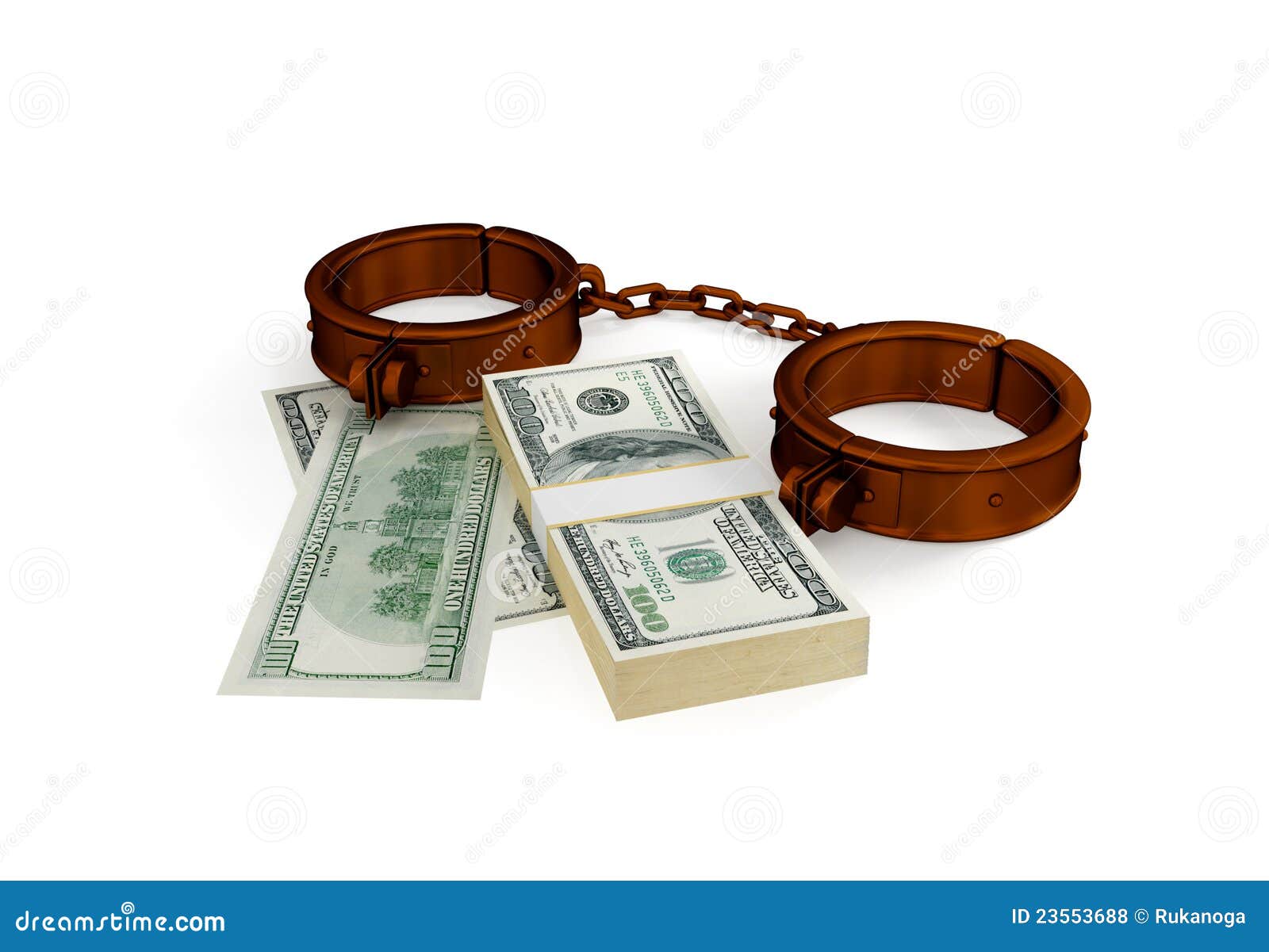 Shackles and dollar pack. stock illustration. Illustration of jail