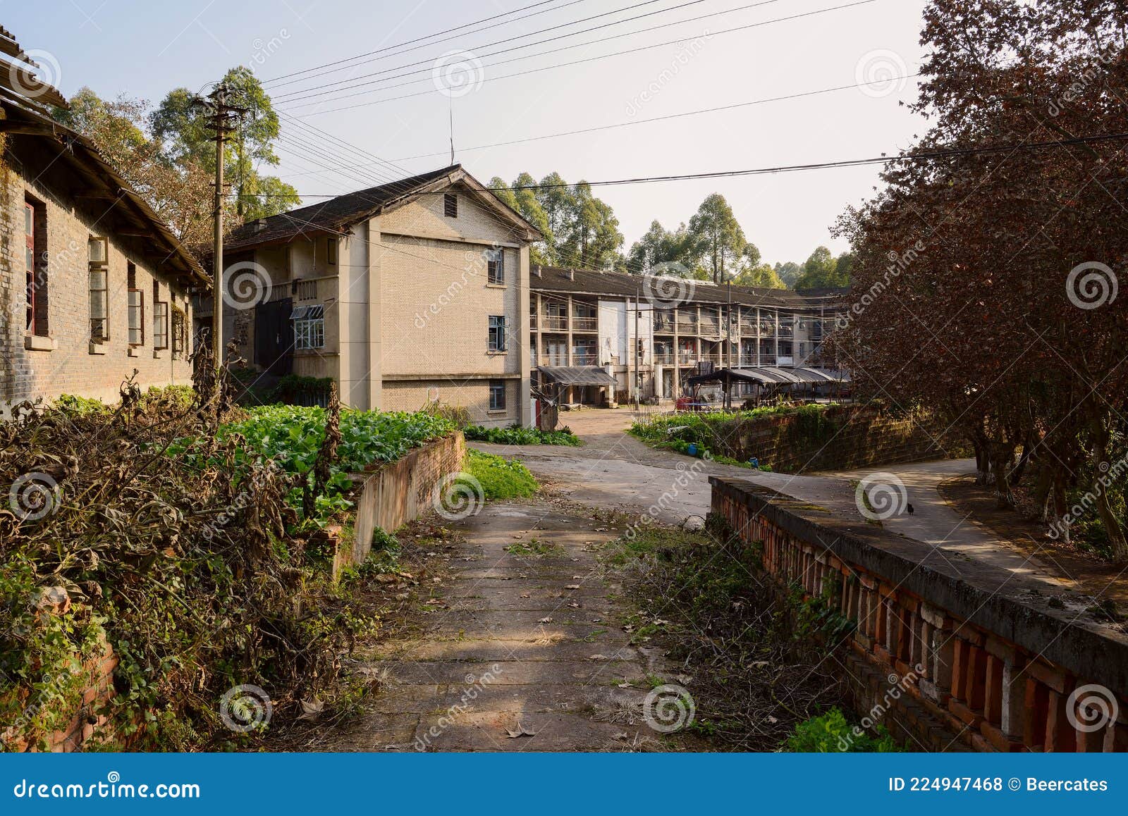 shaded ramp before deserted buildings of 1970s