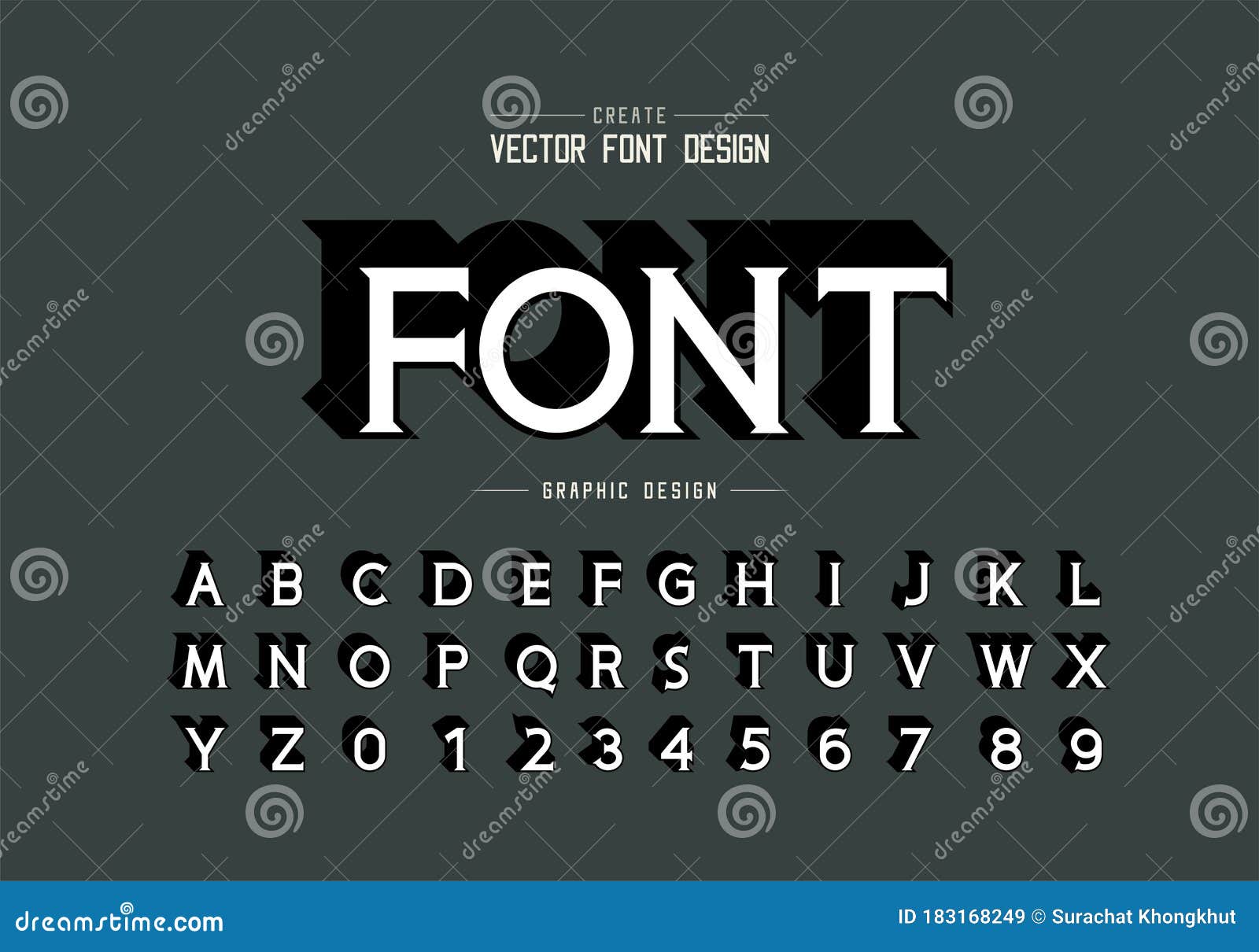 Stylish alphabet letters and numbers with shadow Vector Image