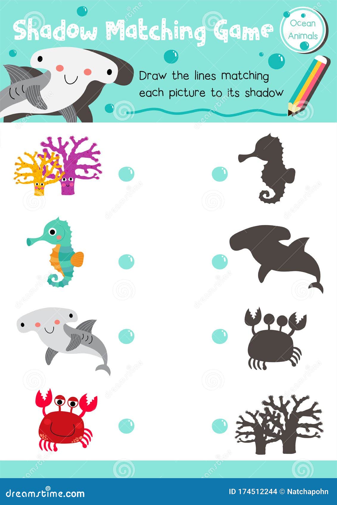 shadow matching game ocean animal stock vector illustration of education matching 174512244