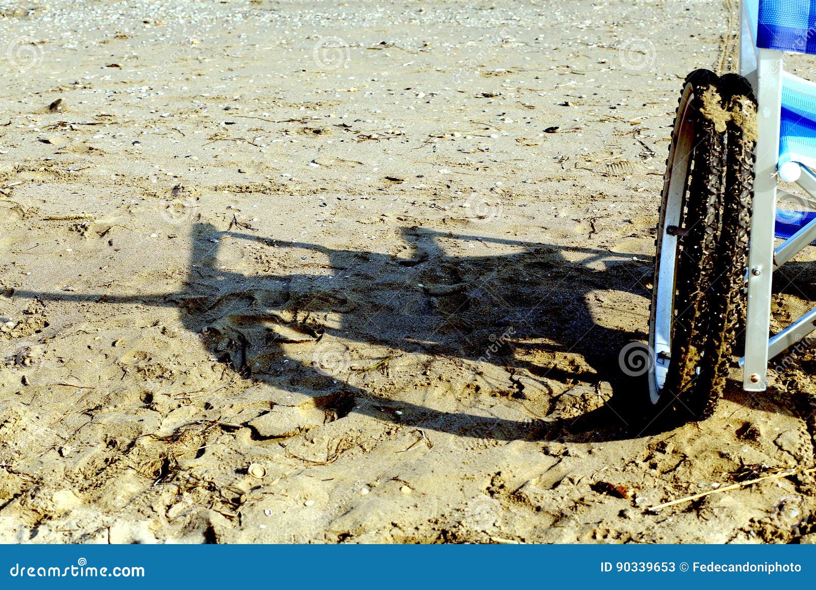 Shadow of the Wheelchair on the Sandy Beach Stock Image Image of