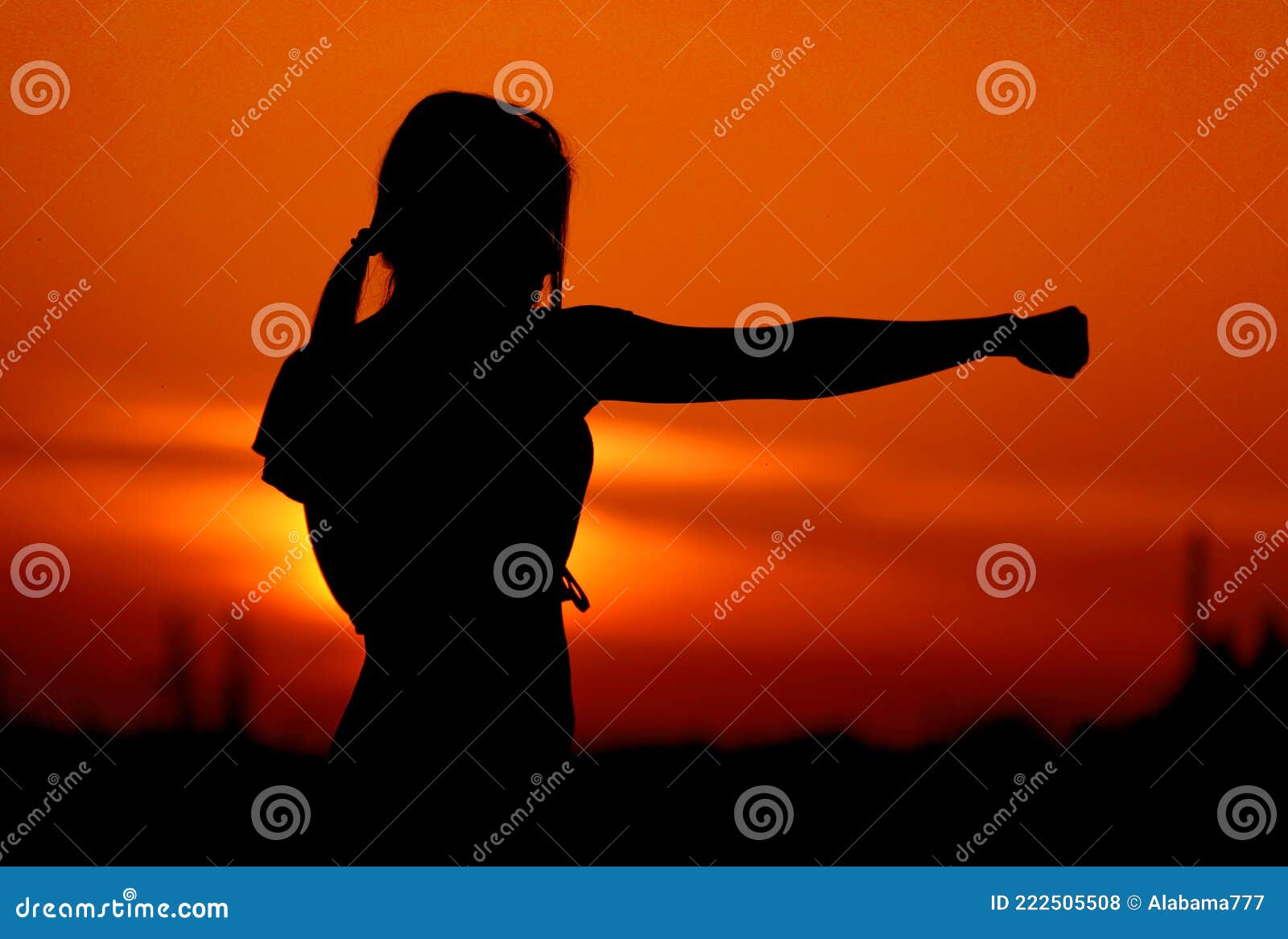 Shadow of a Woman Practicing Karate on the Sunset Stock Photo ...