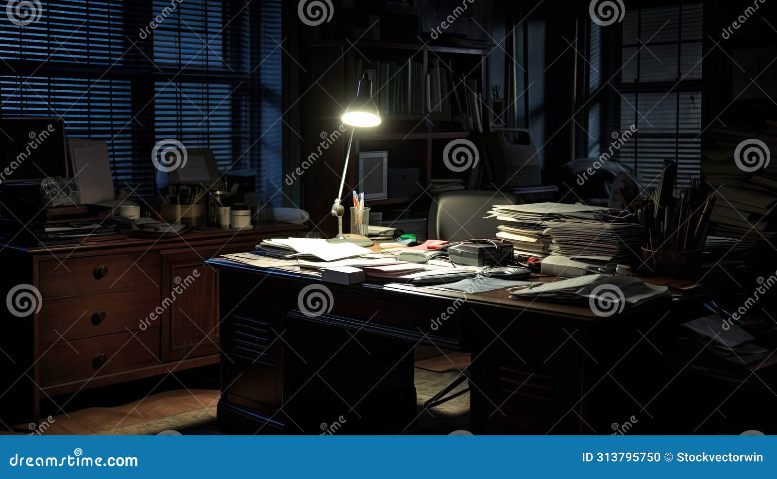 Cluttered Dark Office Background RoyaltyFree Cartoon CartoonDealer