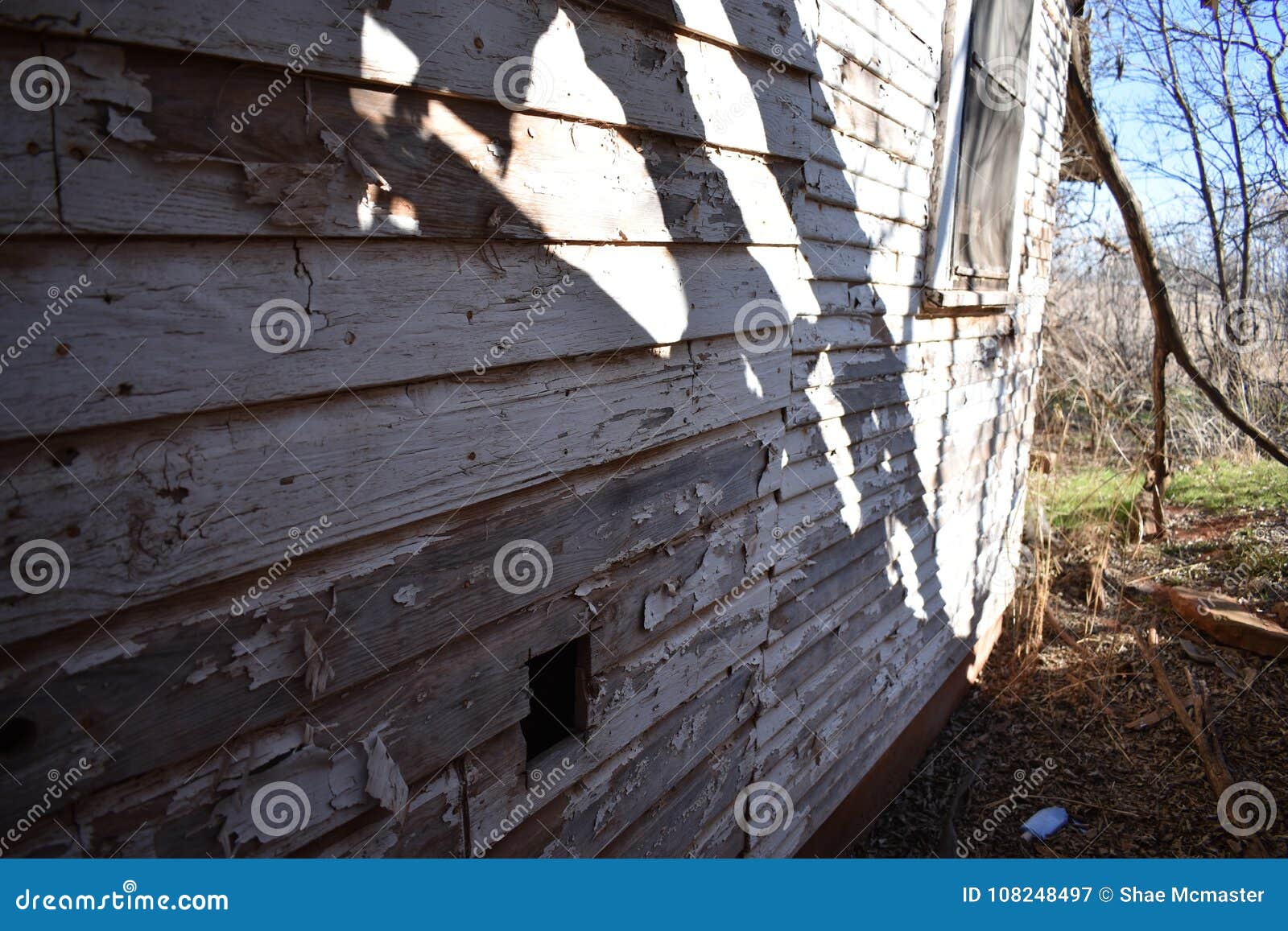 Shadows and Flaking White Paint on Old House Stock Image Image of