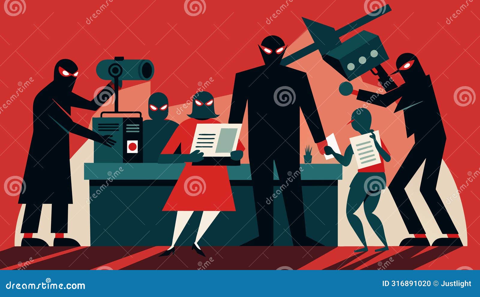 the shadowy figures operating the press seem almost robotic their movements precise and calculated as they manipulate