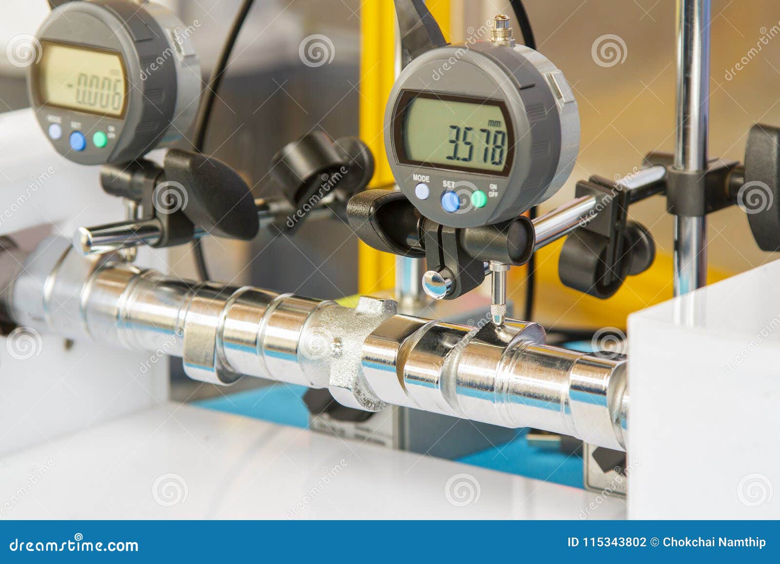 Shaft of Measuring Tool with Dial Gauge of Engineering Stock Photo