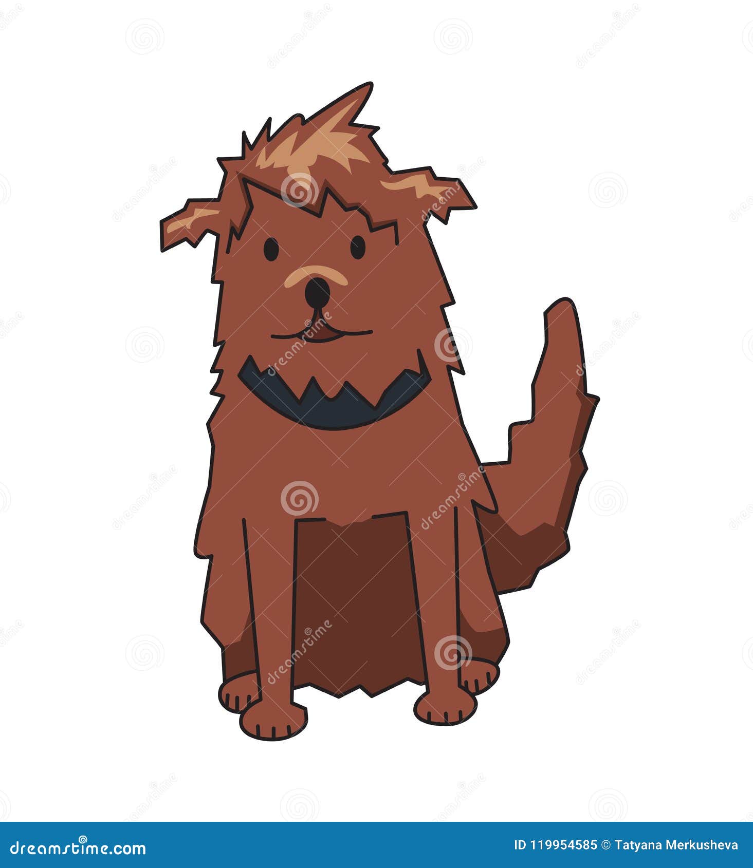 Funny Smiling Shaggy Dog Cartoon Character. Shaggy Cur Pet with Collar