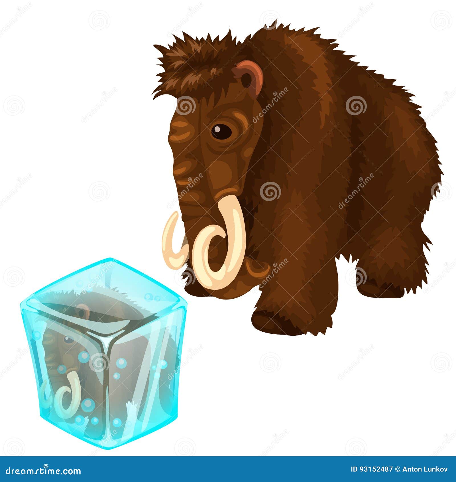 Shaggy Mammoth And It Copy Frozen In Ice Cube Stock Vector Illustration Of Mammal History 93152487