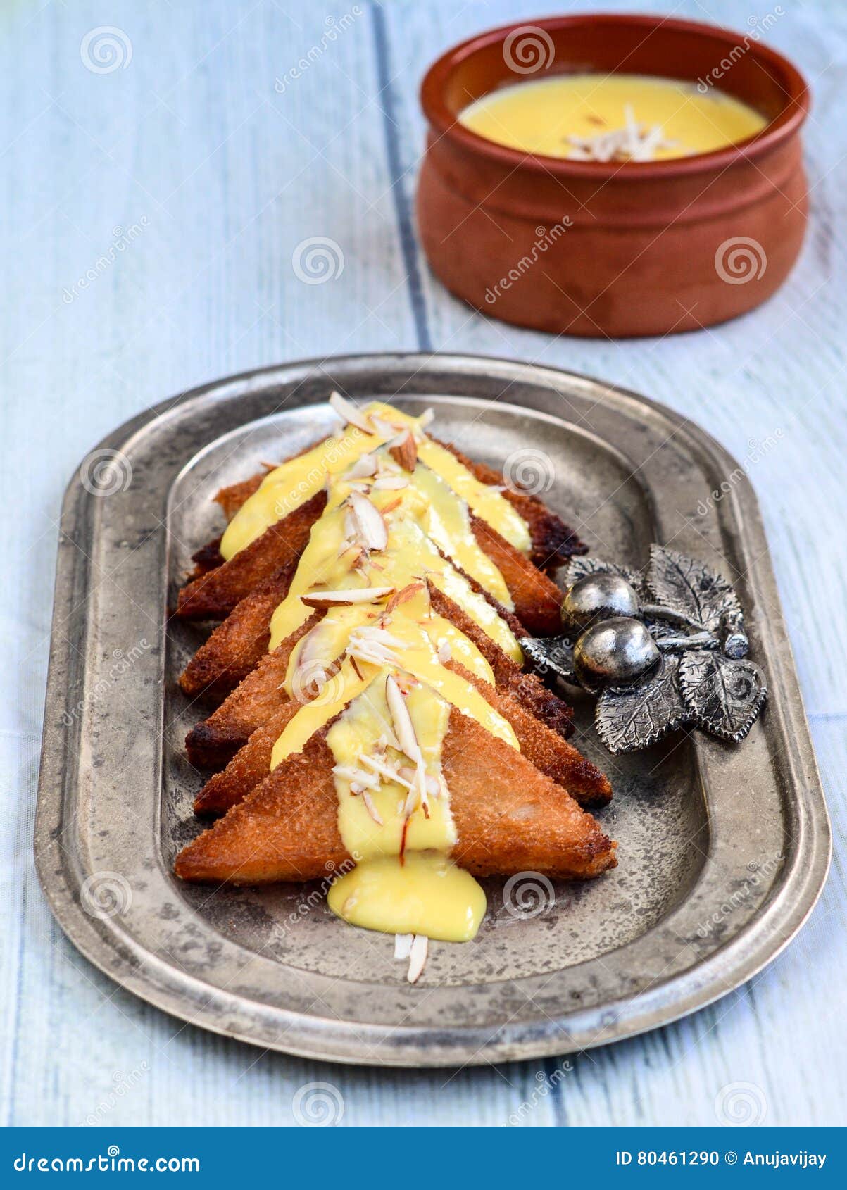 Shahi Tukda Or Double Ka Meetha Is A Bread Pudding In Ghee, Garnish