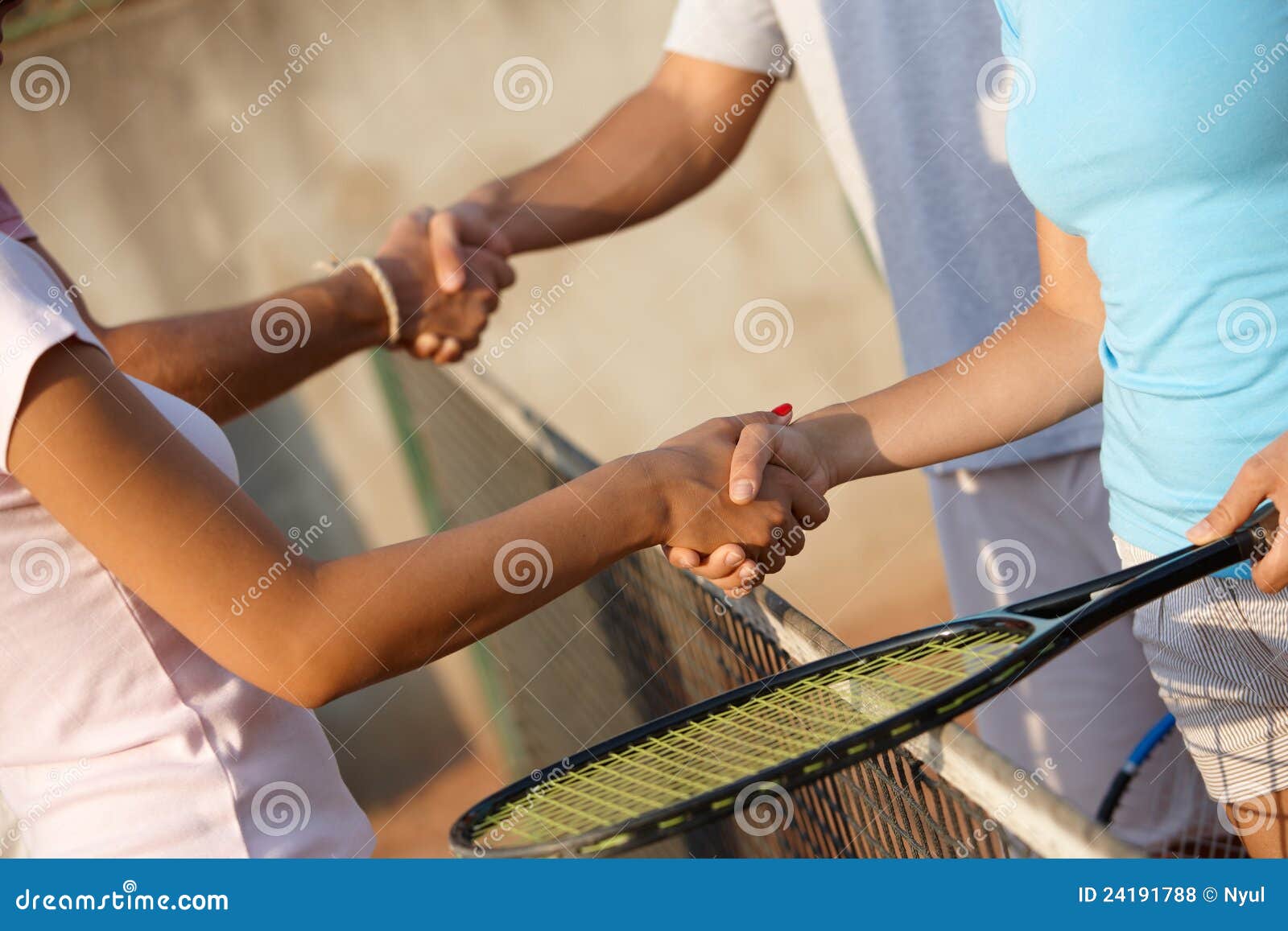 Shaking Hands on Tennis Court Stock Photo Image of game, hands 24191788