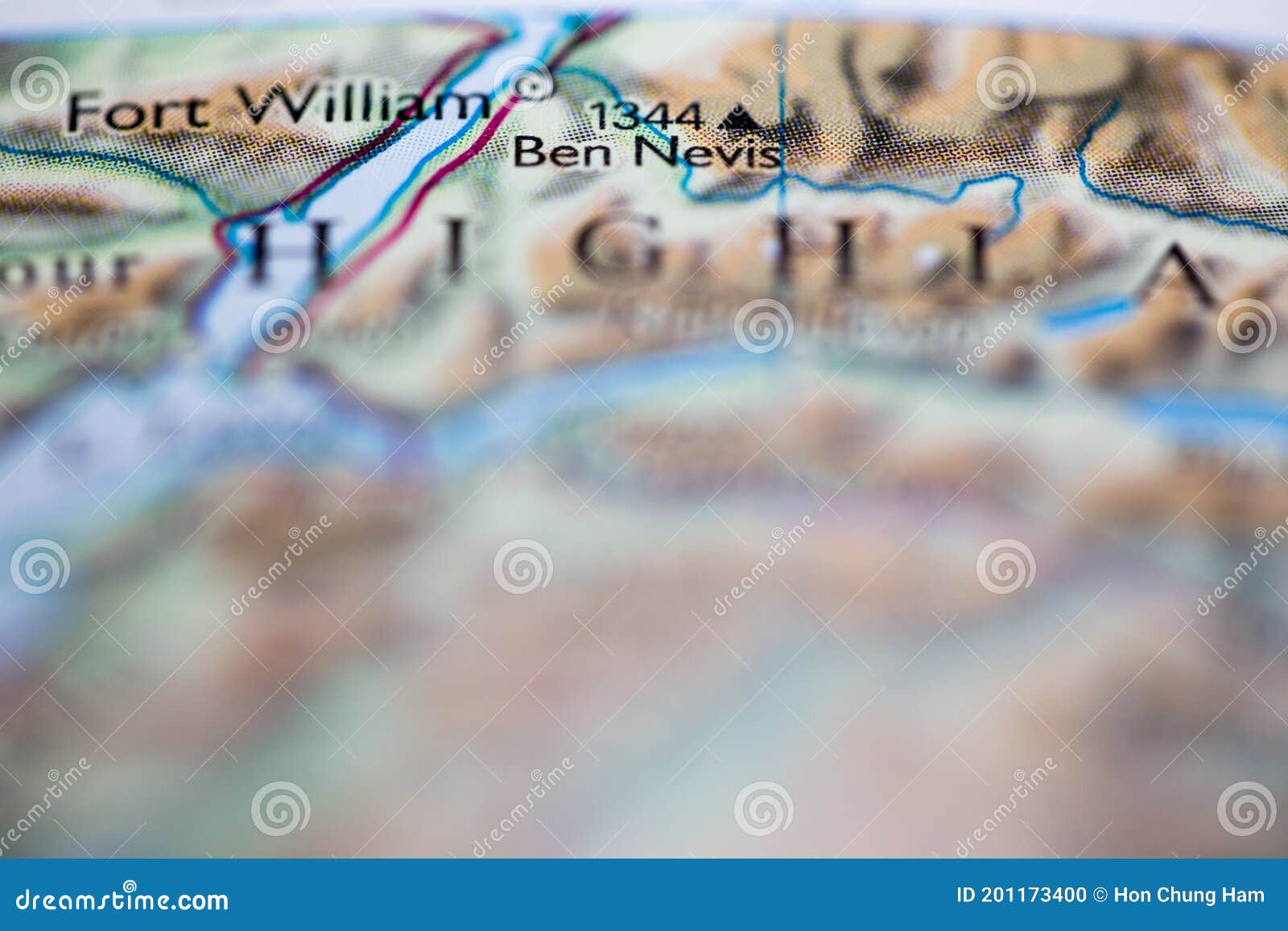 Shallow Depth of Field Focus on Geographical Map Location of Mount Ben