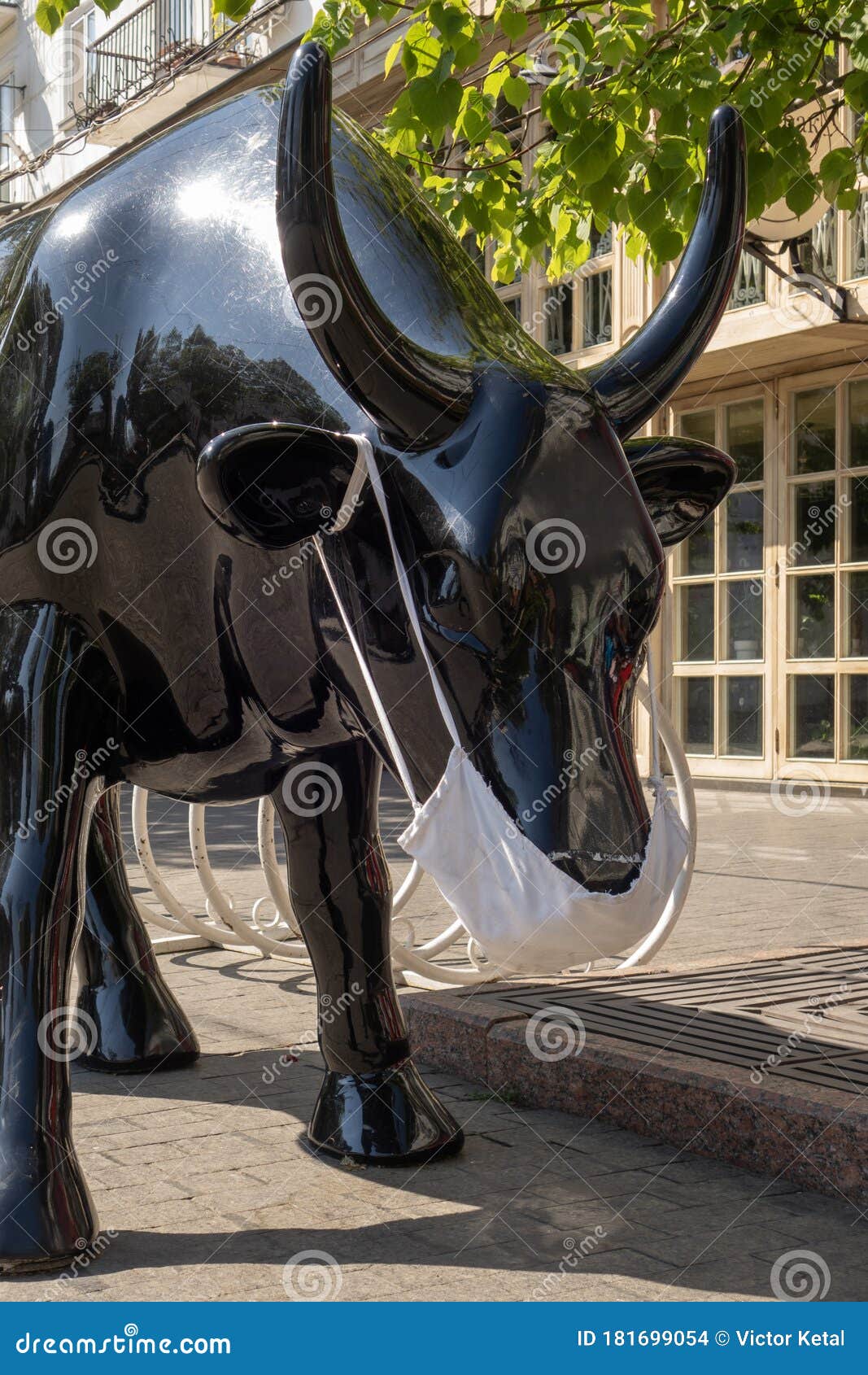 Sham Black Cow in a Surgical Mask. City Life during a Pandemic ...