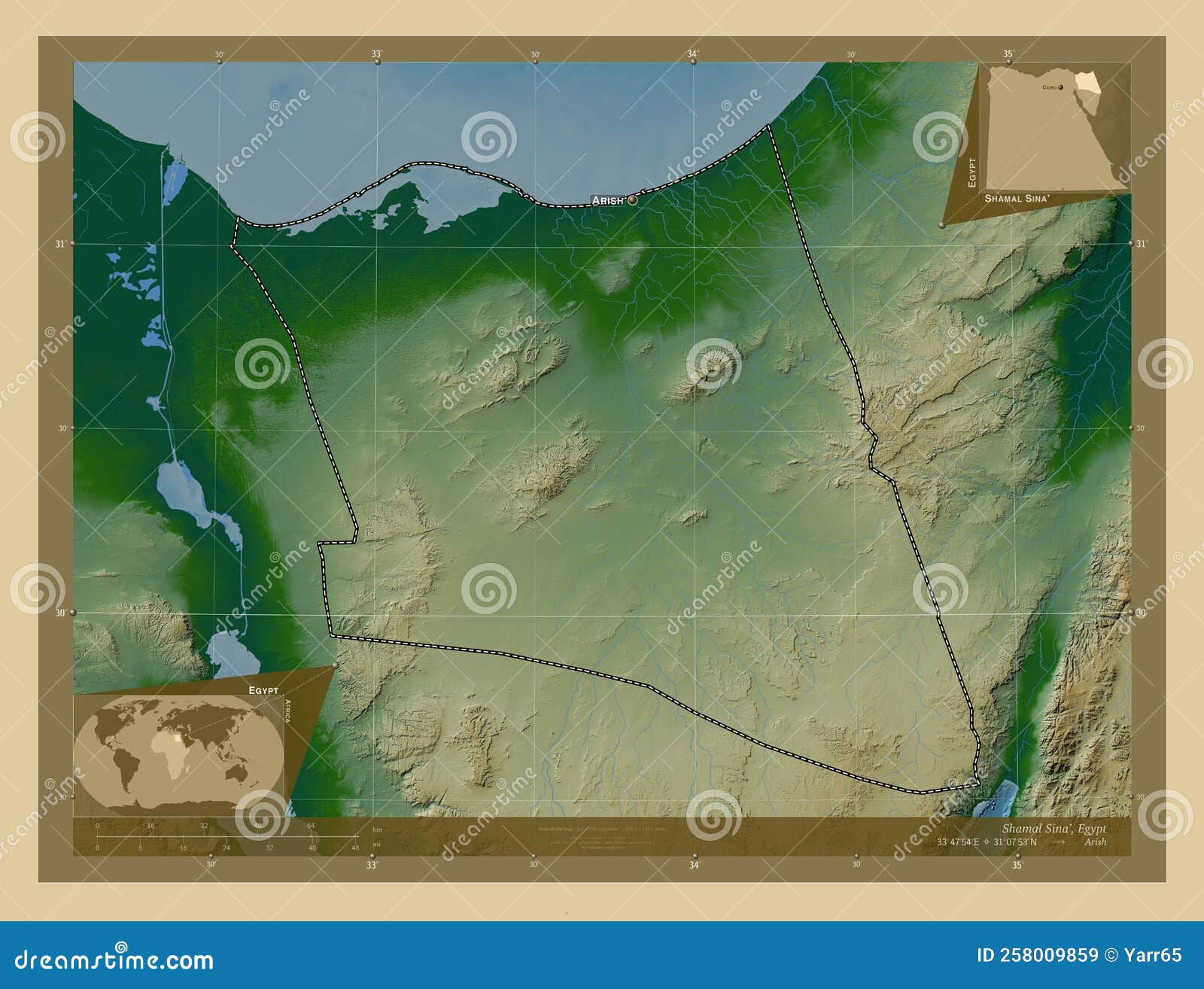 Shamal Sina , Egypt. Physical. Labelled Points of Cities Stock