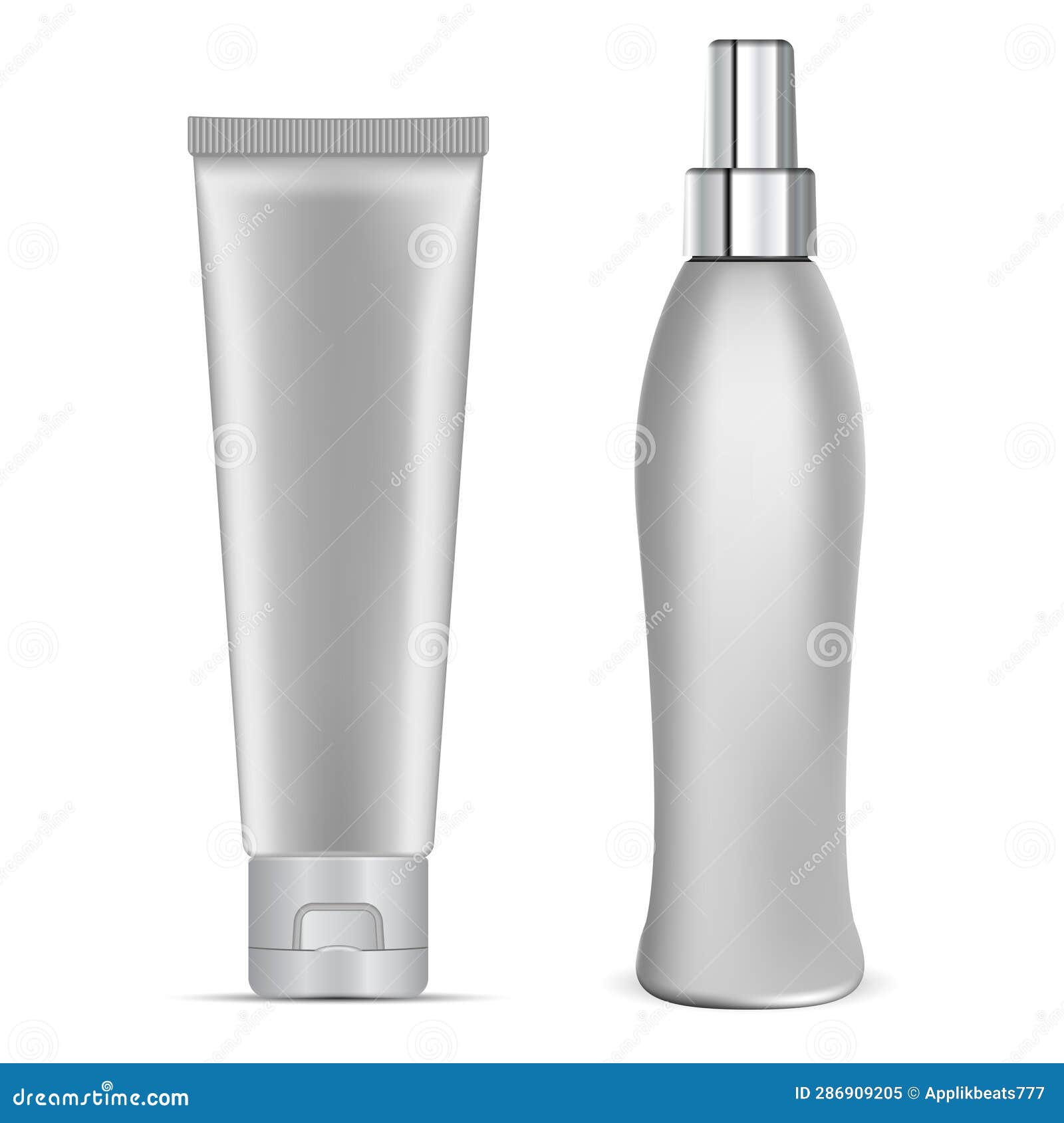 shampoo bottle, cream tube silver cosmetic package