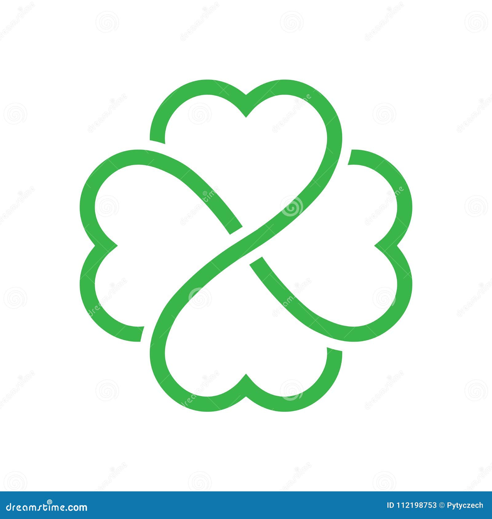 Shamrock Silhouette - Green Outline Four Leaf Clover Icon. Good