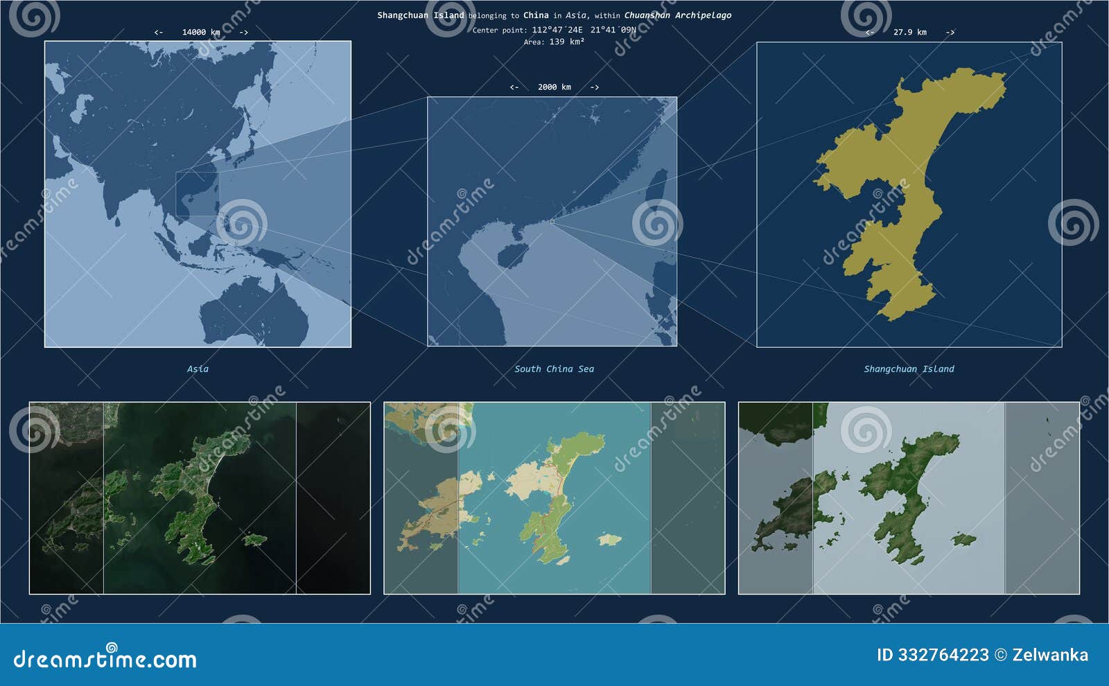 shangchuan island. china. location diagram. yellow