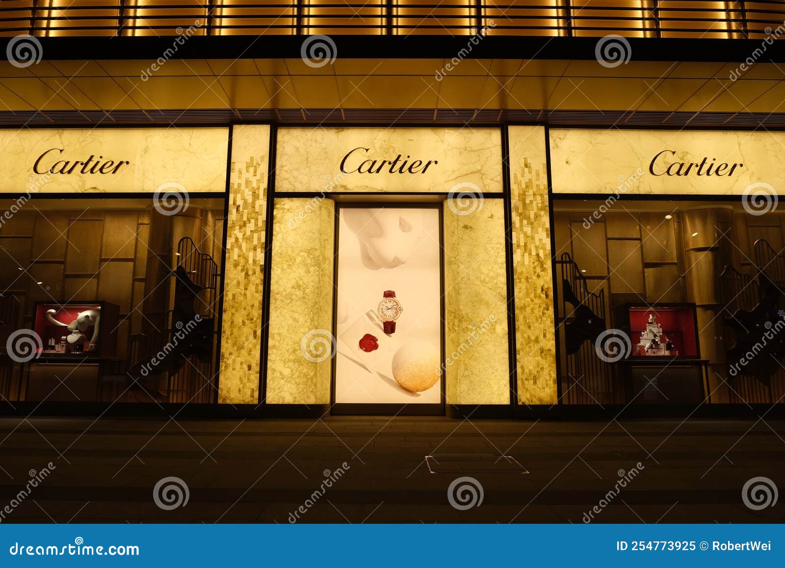 Facade of Cartier Store at Night Editorial Image - Image of