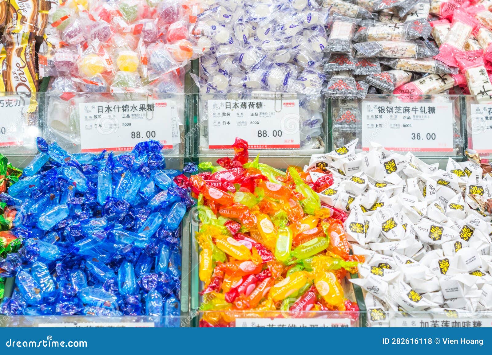 Shanghai, China July 12, 2019 Inside a Candy Store in Downtown of