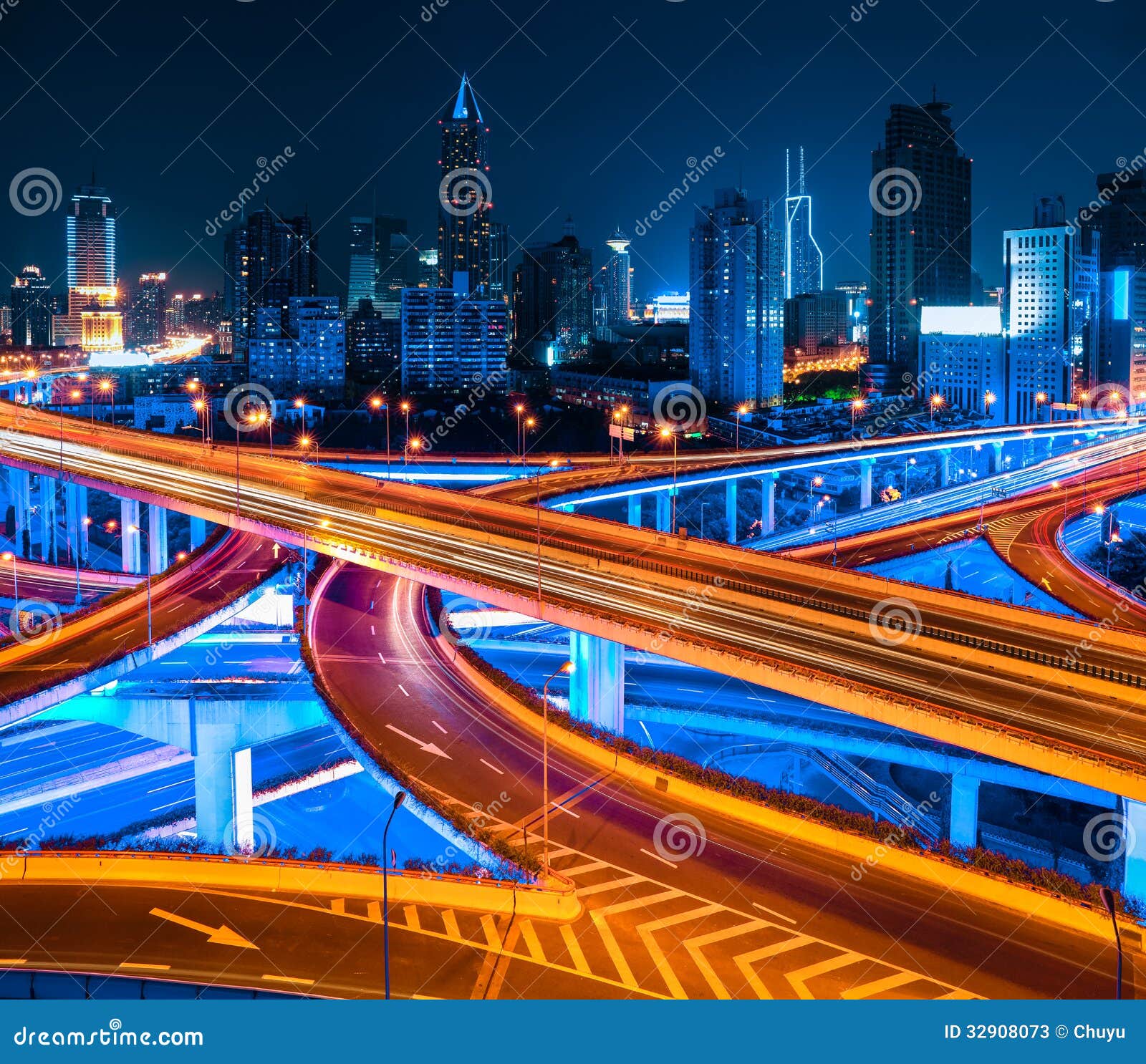 shanghai elevated road at night