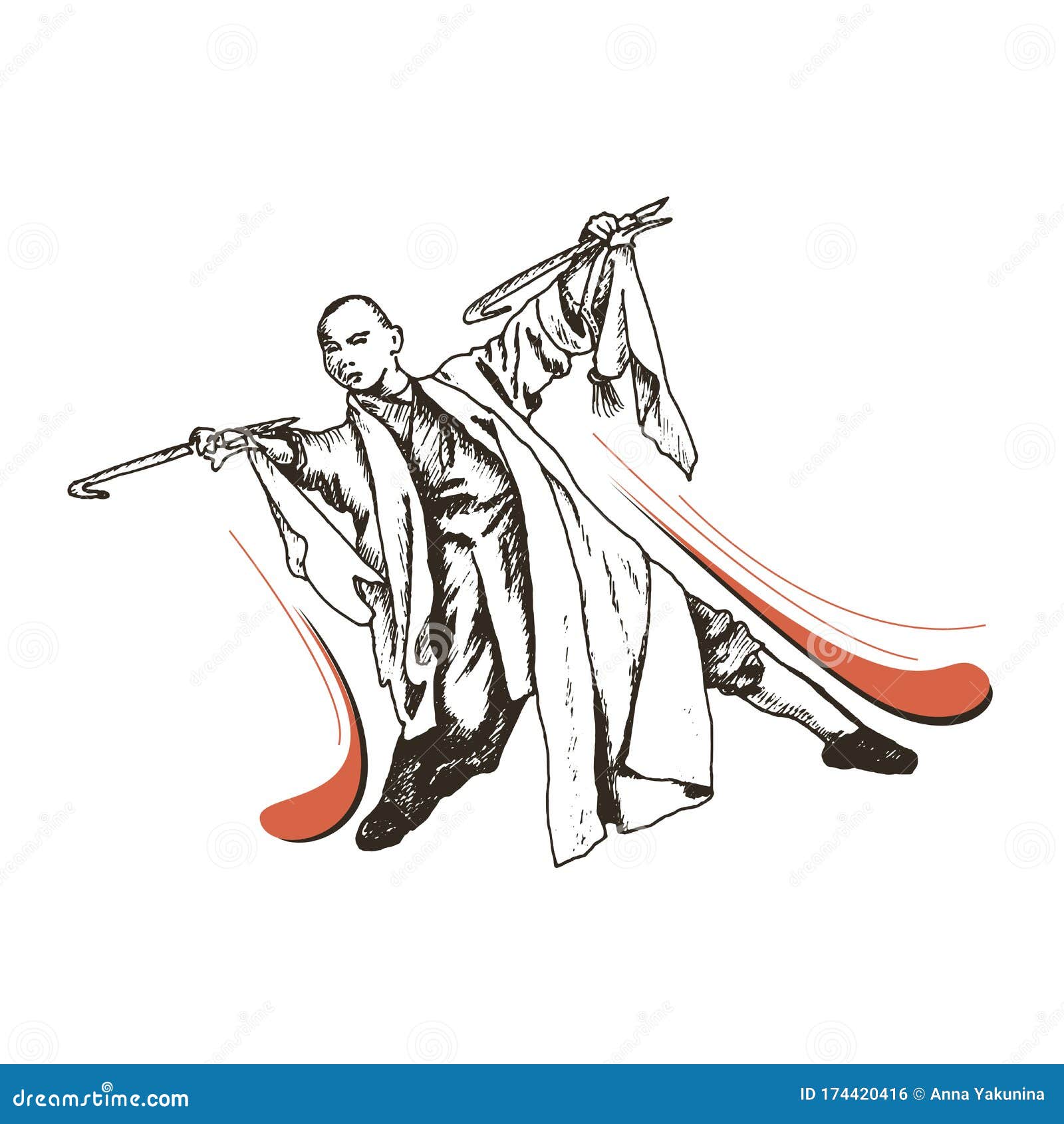 Shaolin Monk Standing in Fighting Pose Vector Illustration Stock Vector ...