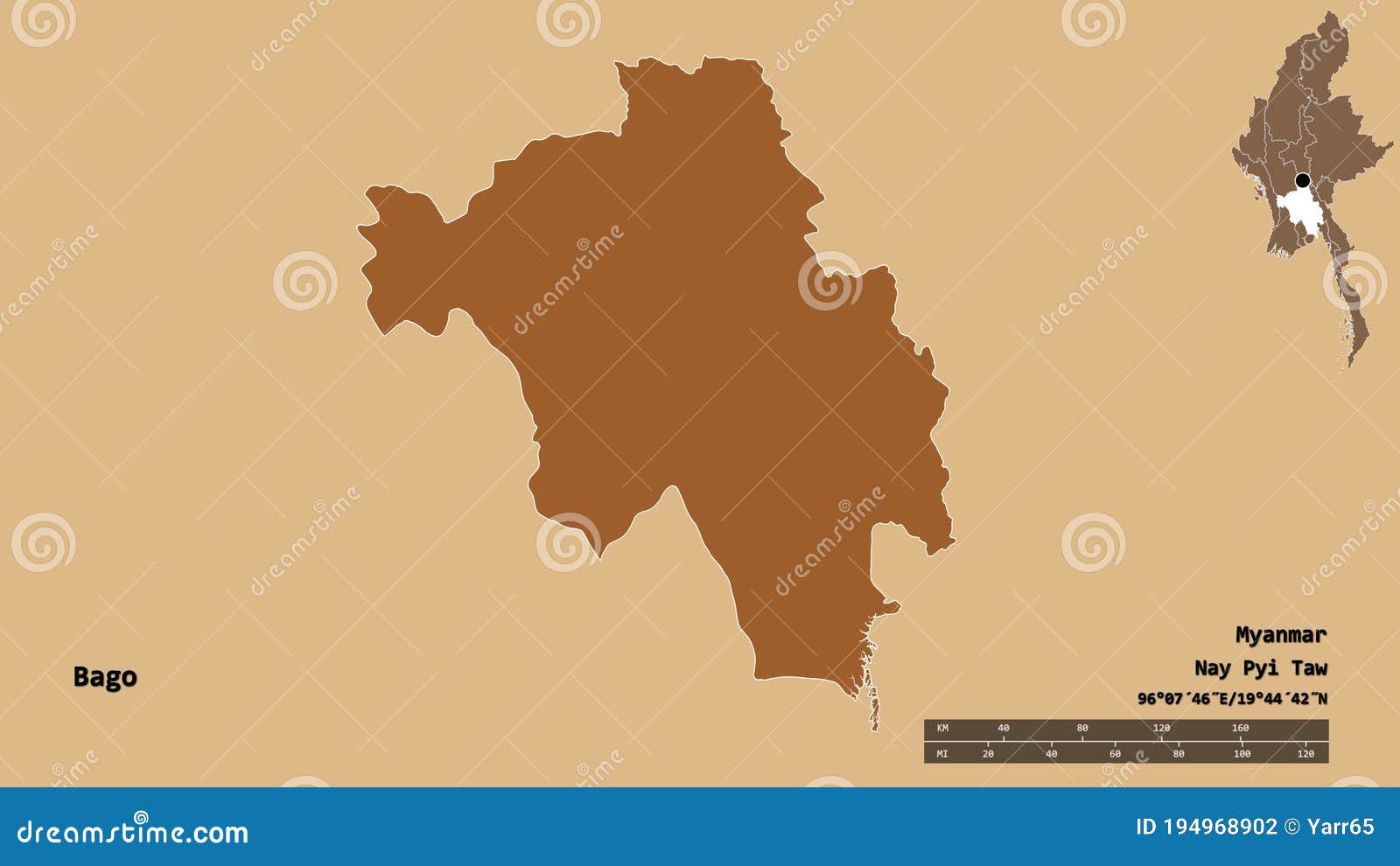 Bago, Division of Myanmar, Zoomed. Pattern Stock Illustration