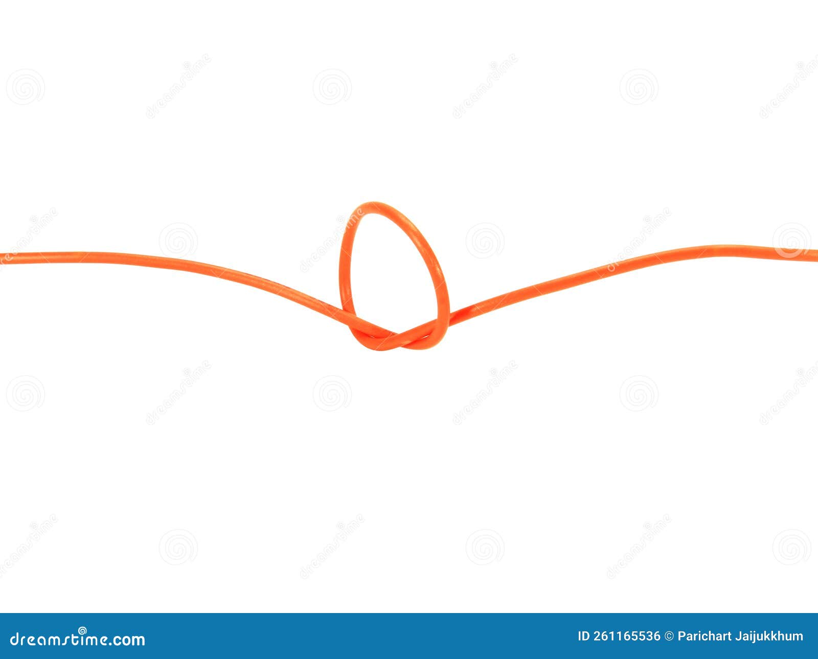 Closeup Single Orange Line Power Cable Isolated on White Background