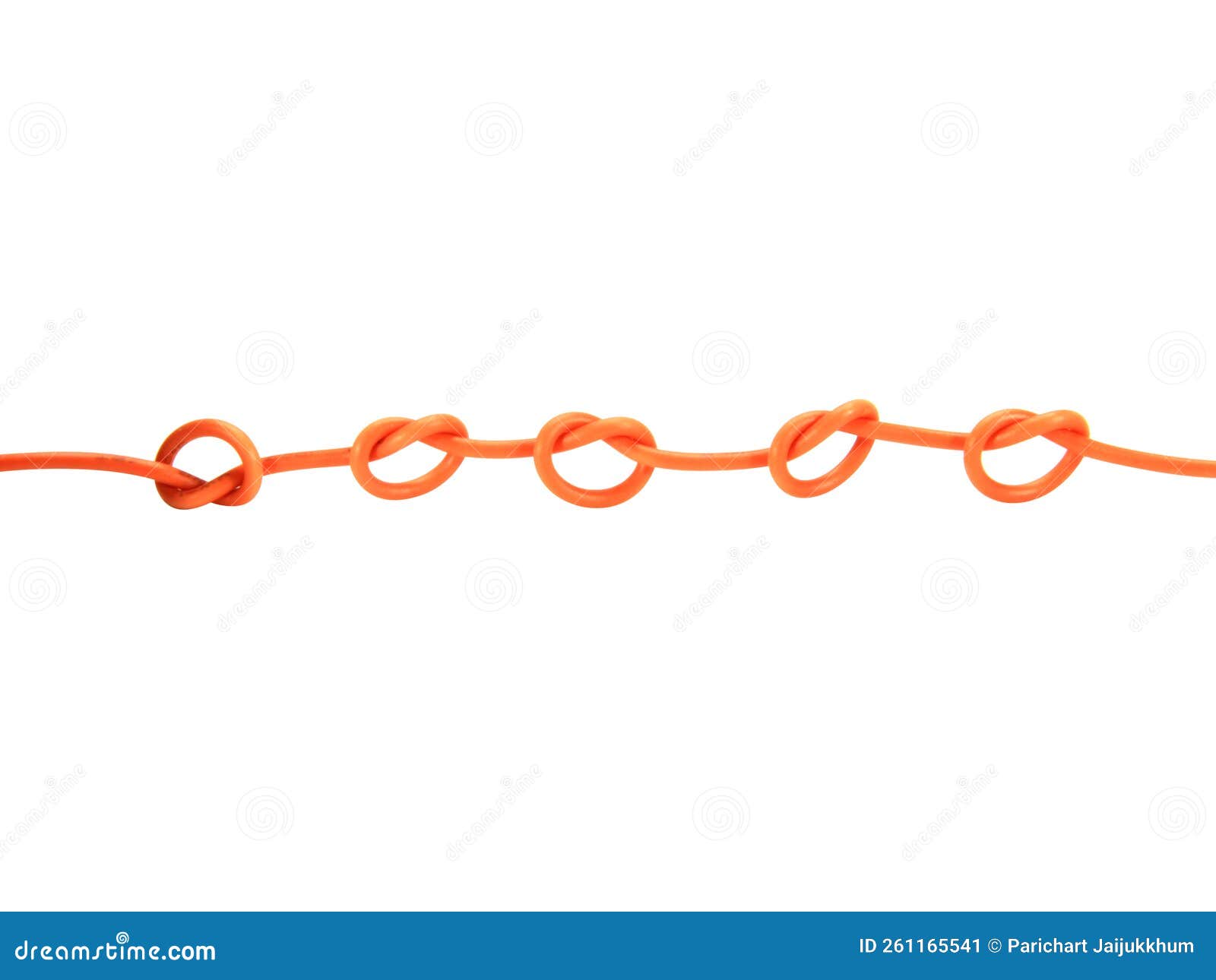 Closeup Single Orange Line Power Cable Isolated on White Background