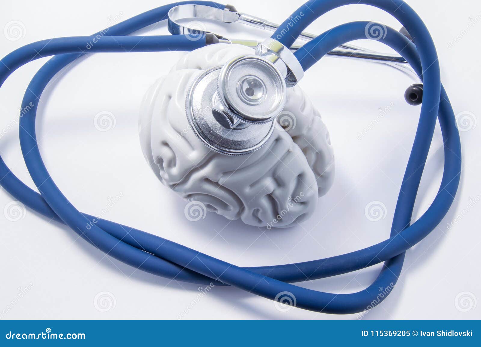  of human brain as organ, which is head of stethoscope. pic for protection, research, diagnosis and treatment of brain from n