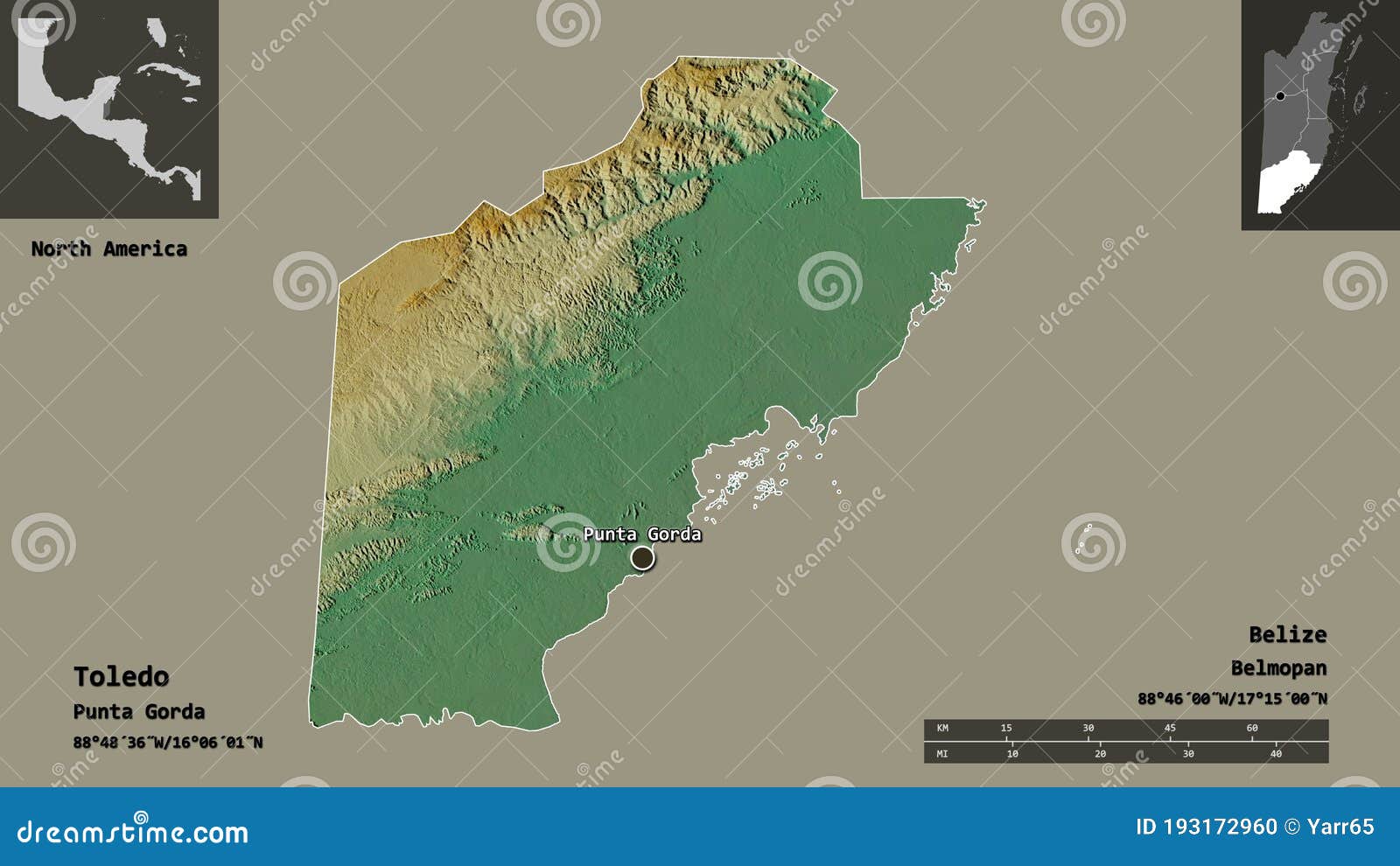 Toledo, District of Belize,. Previews. Relief Stock Illustration