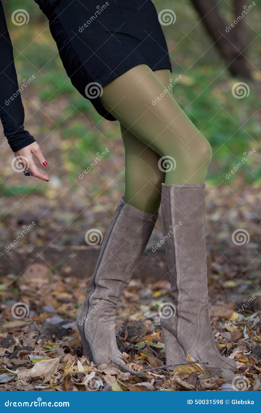 Shapely Female Legs are on the Fall Foliage Stock Photo - Image of ...