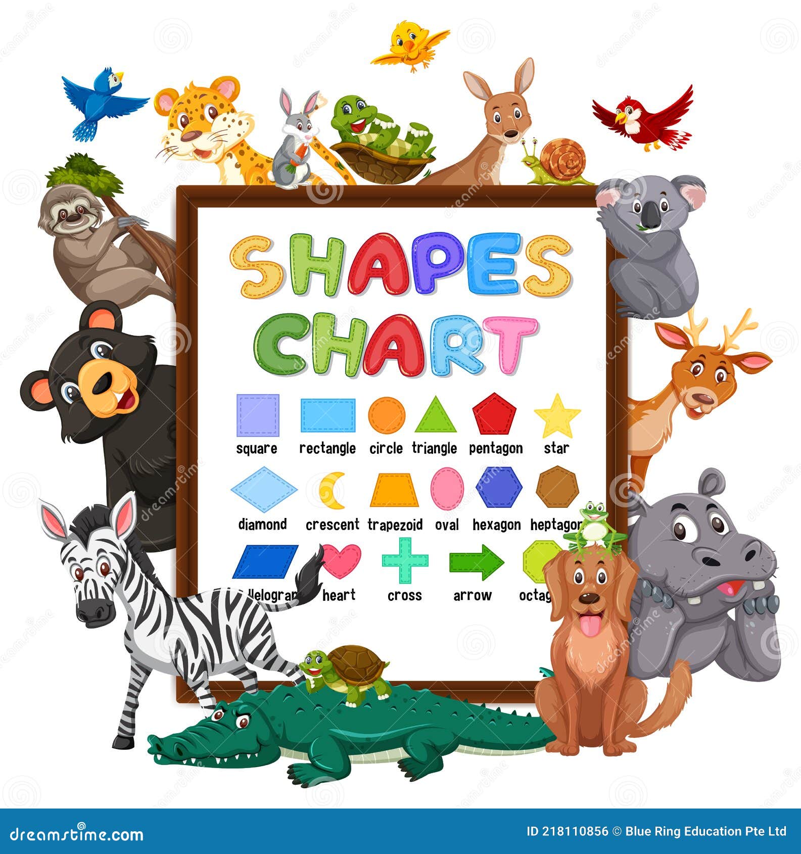 Shapes Chart on a Board with Wild Animals Stock Vector Illustration
