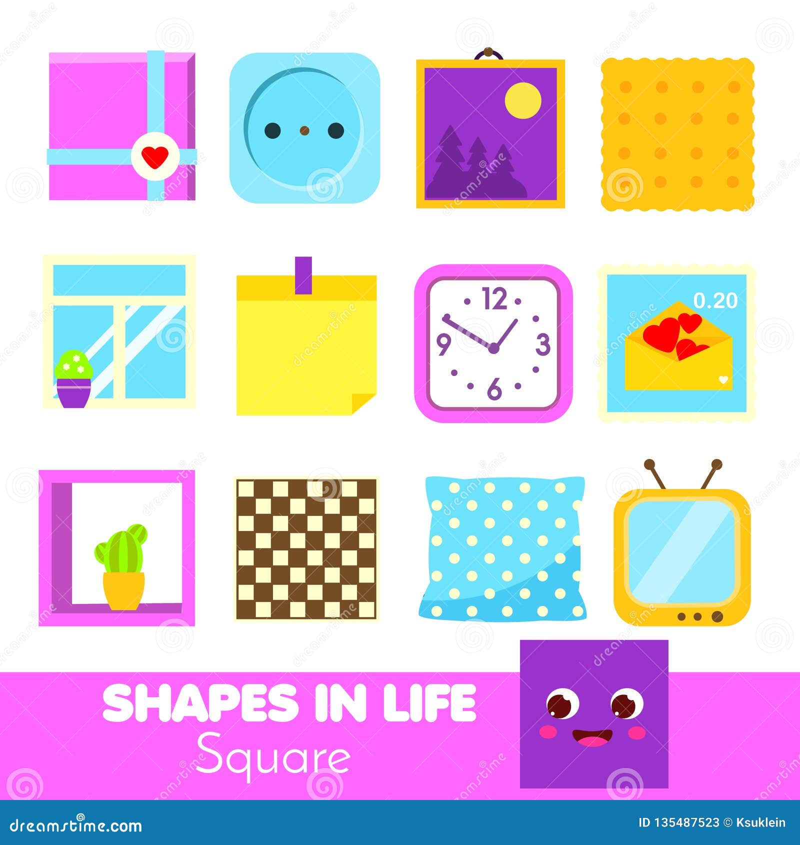 Shapes in Life. Square. Learning Cards for Kids. Educational ...