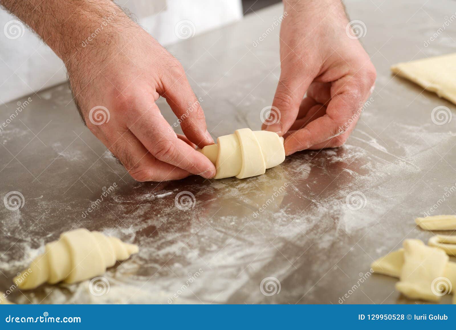 Shaping Dough into Crescent Roll Stock Photo Image of french
