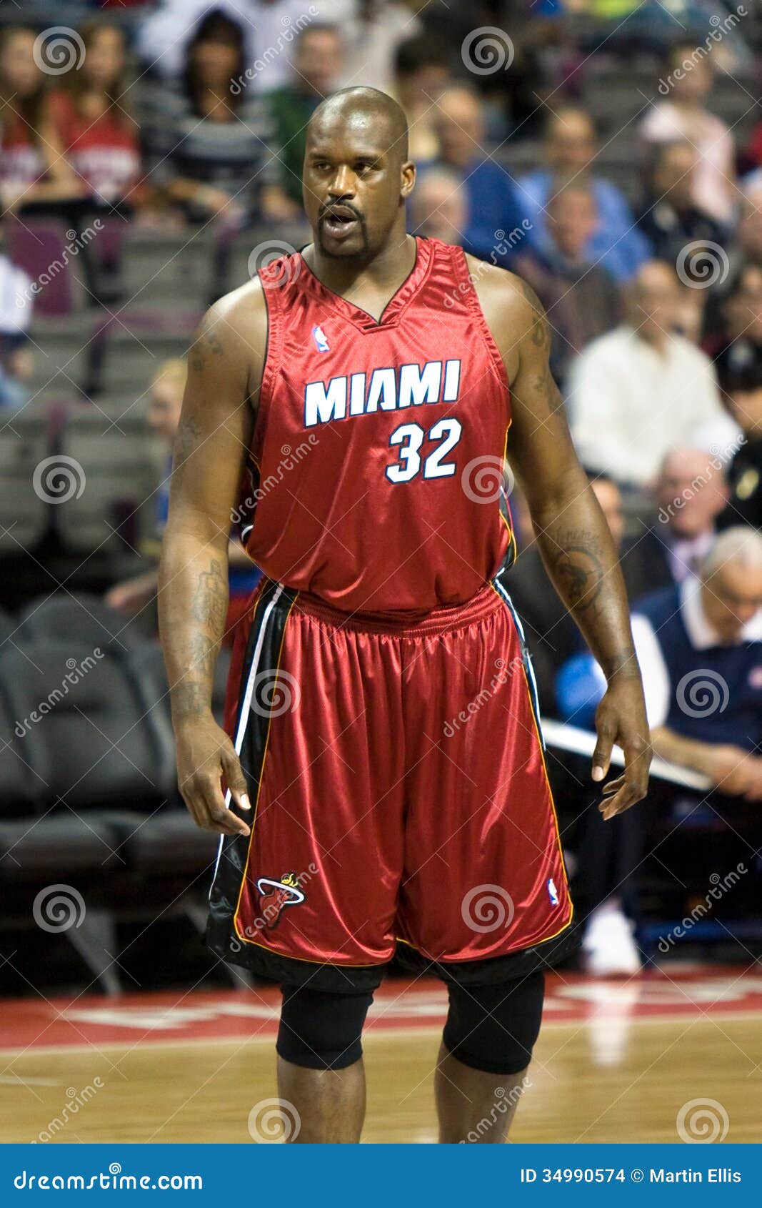 Closeup of Miami Heat Shaquille O'Neal sneakers, equipment during