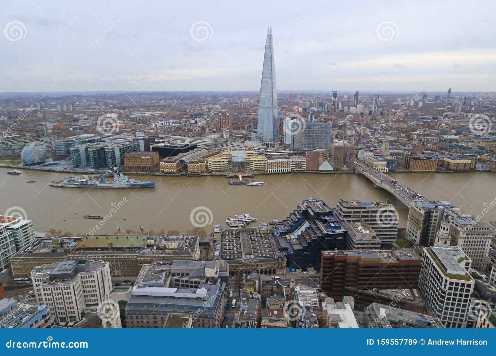 the shard, hms belfast and london bridge, london