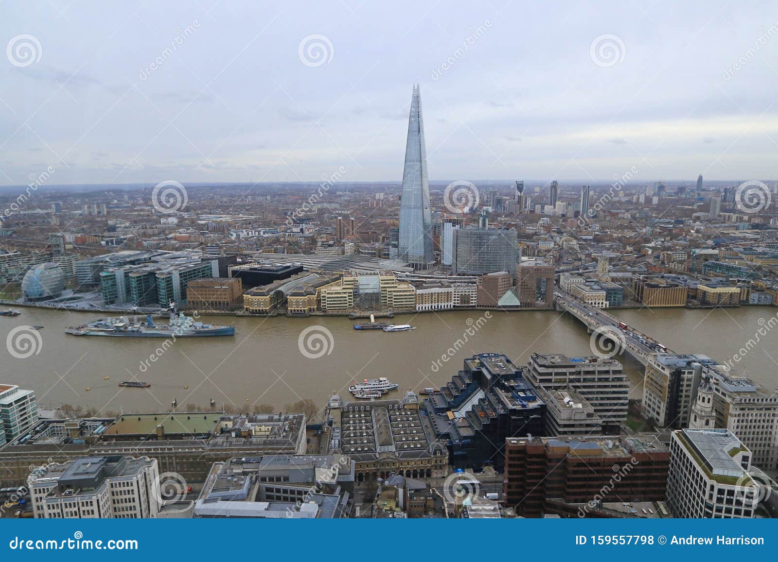 the shard, hms belfast and london bridge, london