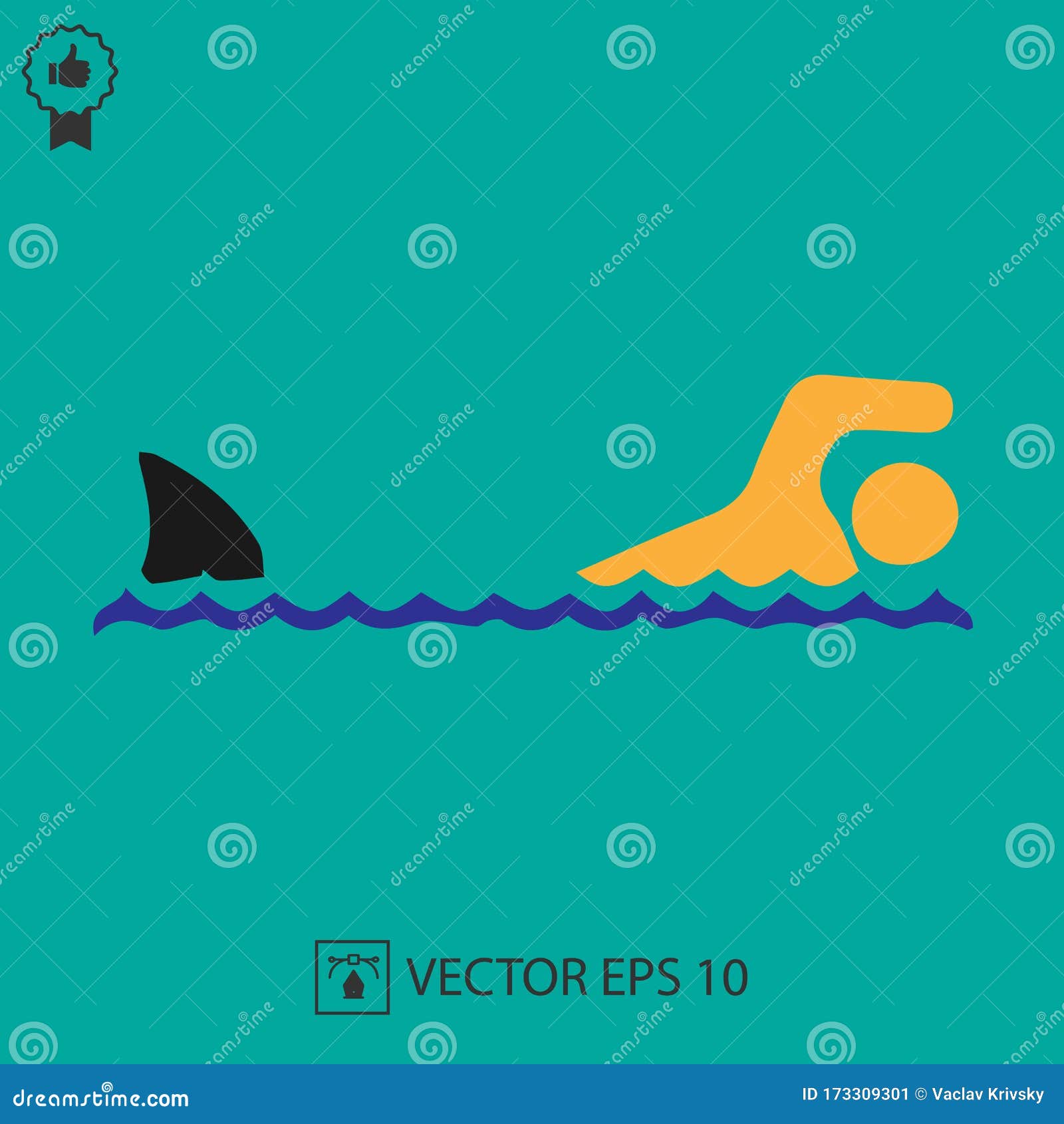Shark Attack Vector Icon Eps 10. Fish Fin And Swimmer ...