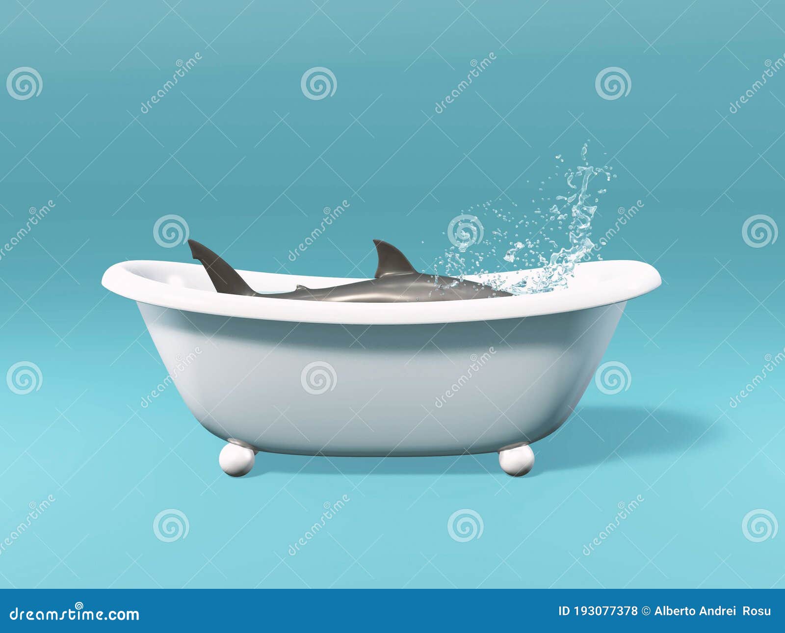 Shark Inside a Bathtub Isolated on Blue Background Stock Illustration
