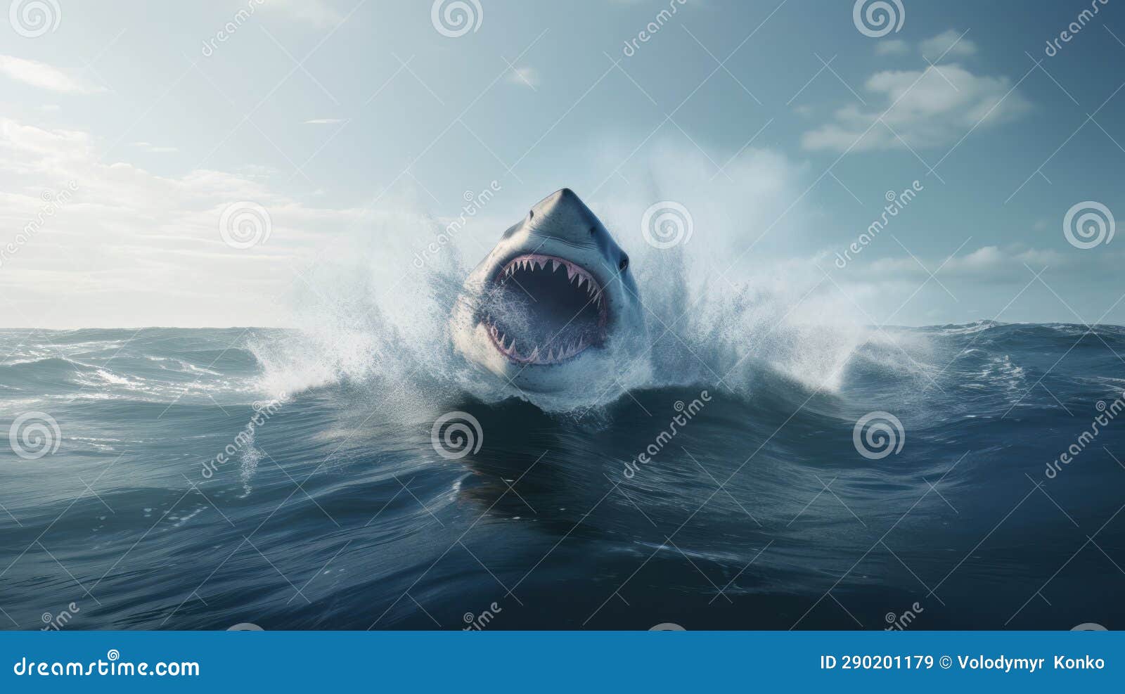 Shark with Big Teeth and Open Mouth Attacks Surfers Created with