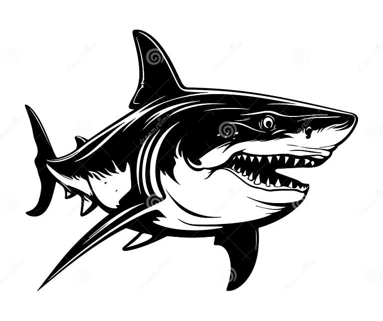 Shark Black Outline Vector Illustration. Fish Art. Stock Vector