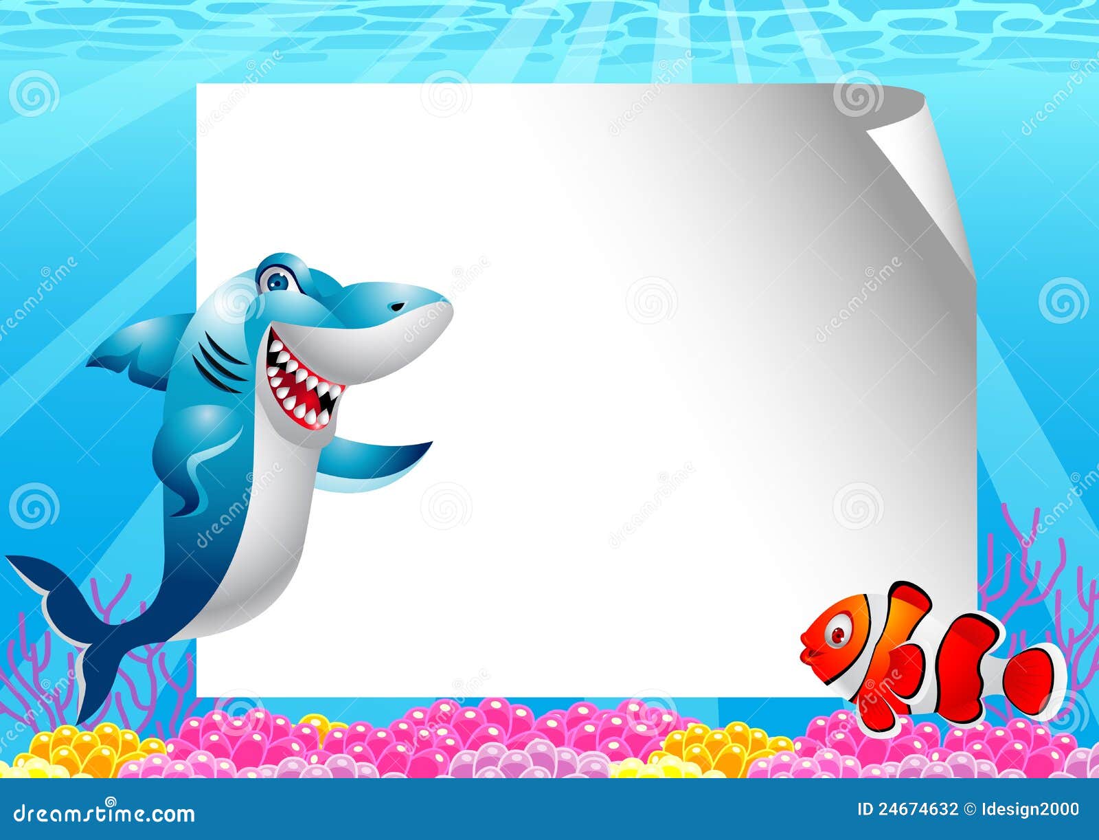 Shark and Clown Fish with Blank Sign Stock Vector - Illustration of ...